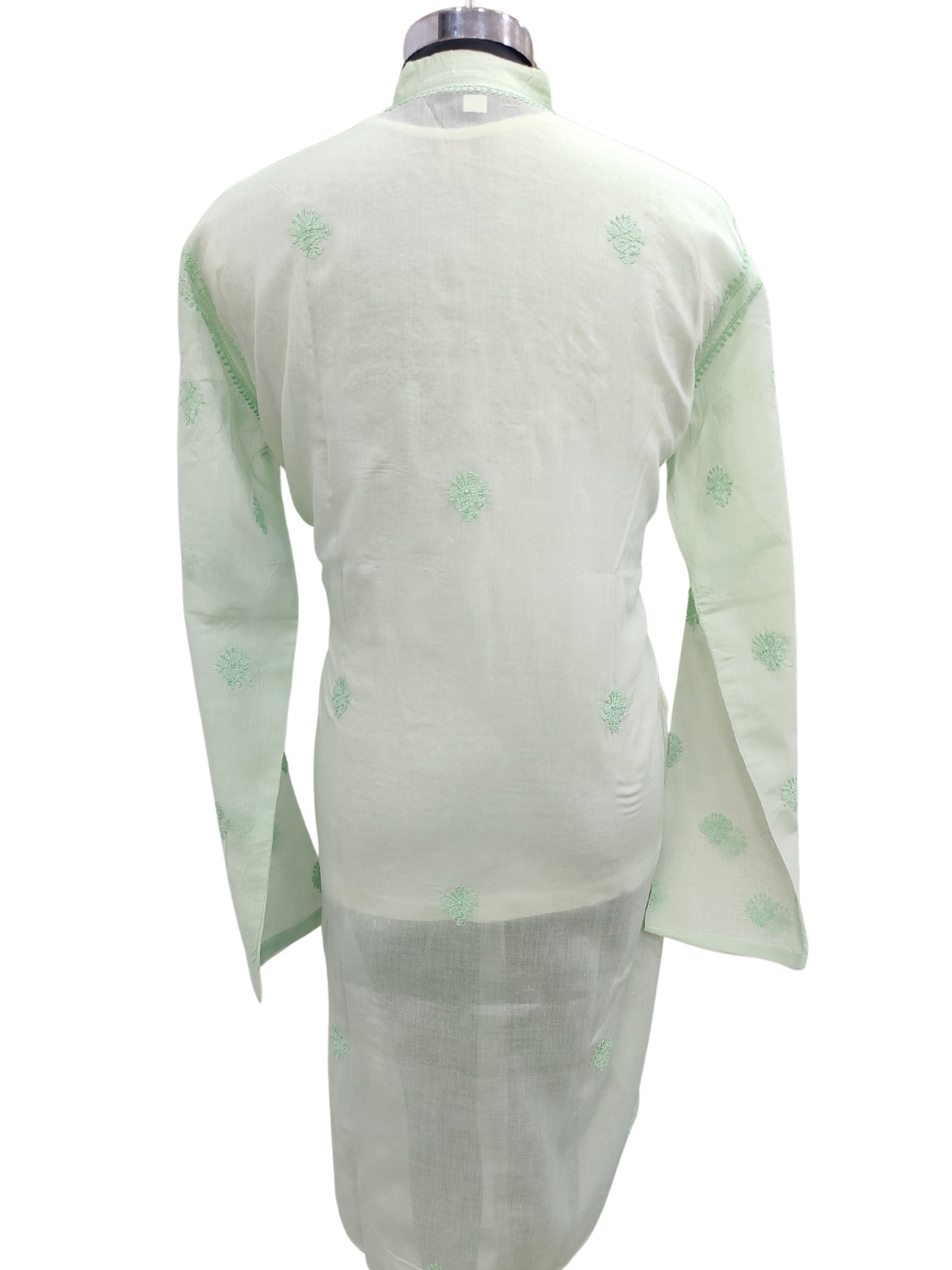 Shyamal Chikan Hand Embroidered Green Cotton Lucknowi Chikankari Men's Kurta – S23589