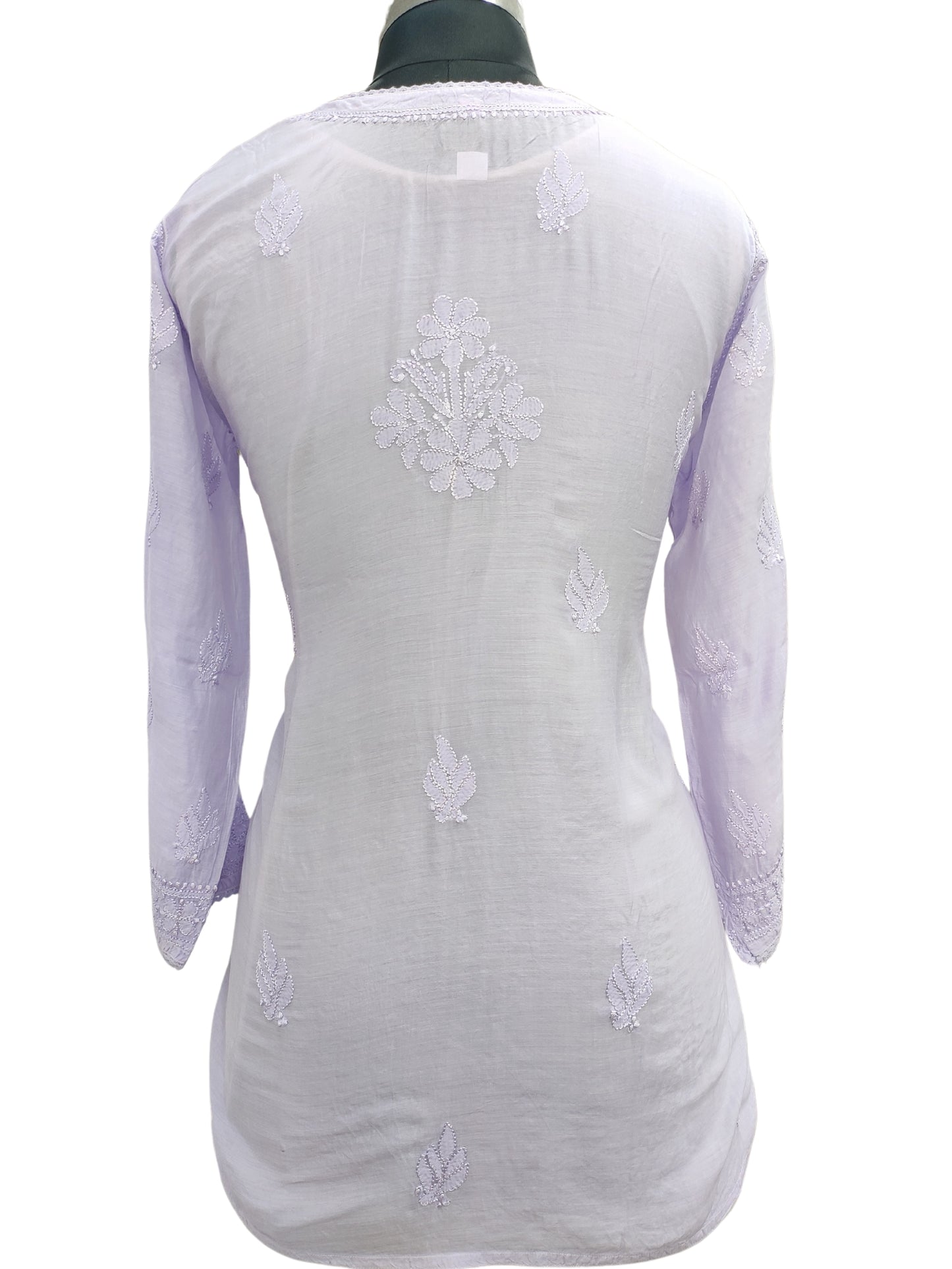 Shyamal Chikan Hand Embroidered Lavender Muslin Lucknowi Chikankari Short Top - 23479