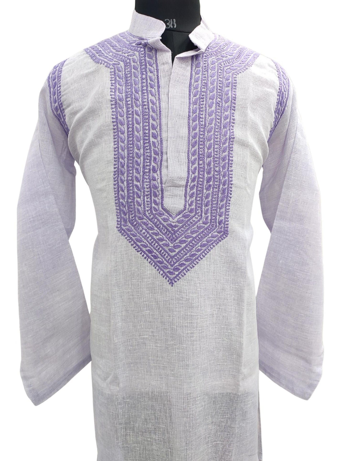 Shyamal Chikan Hand Embroidered Purple Cotton Lucknowi Chikankari Men's Kurta – S17295