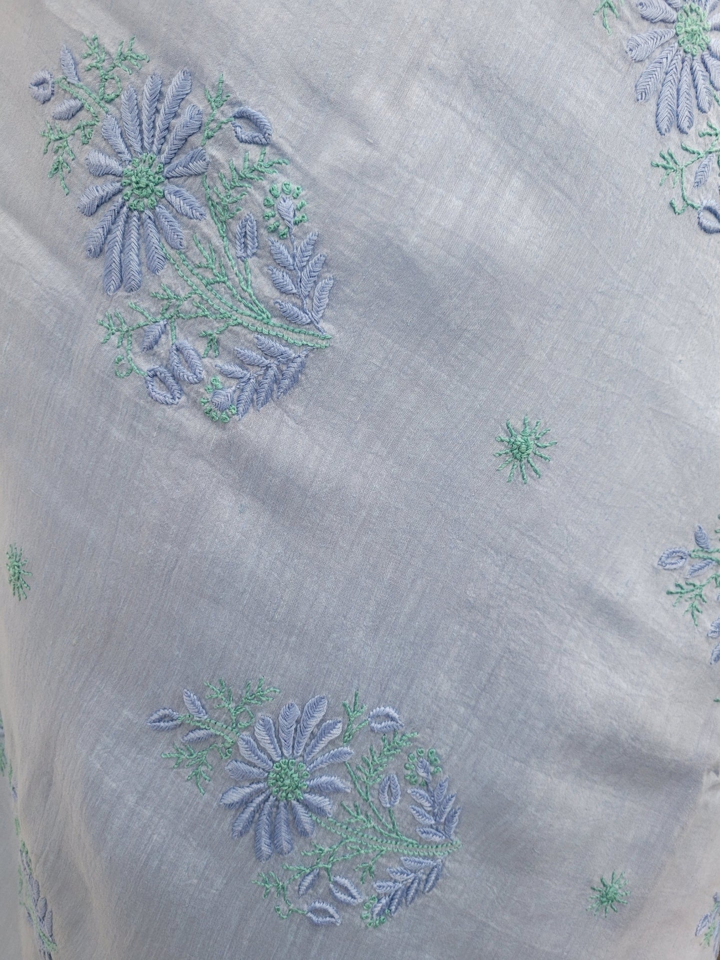 Shyamal Chikan Hand Embroidered Blue Pure Lenin Lucknowi Chikankari Saree With Blouse Piece- S24057