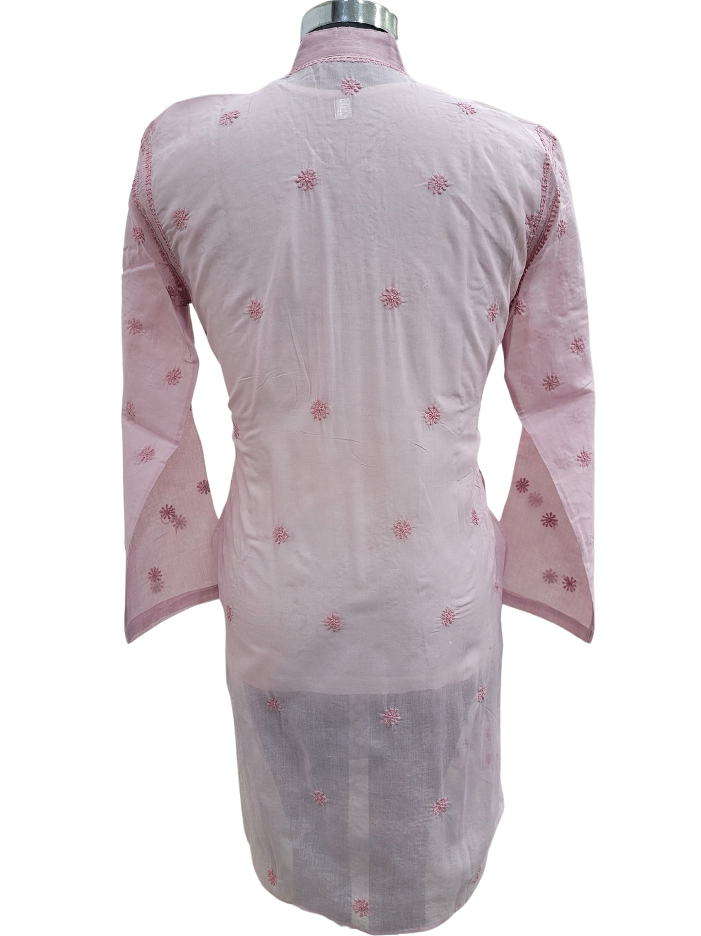 Shyamal Chikan Hand Embroidered Pink Cotton Lucknowi Chikankari Men's Kurta With Daraz Work S25009