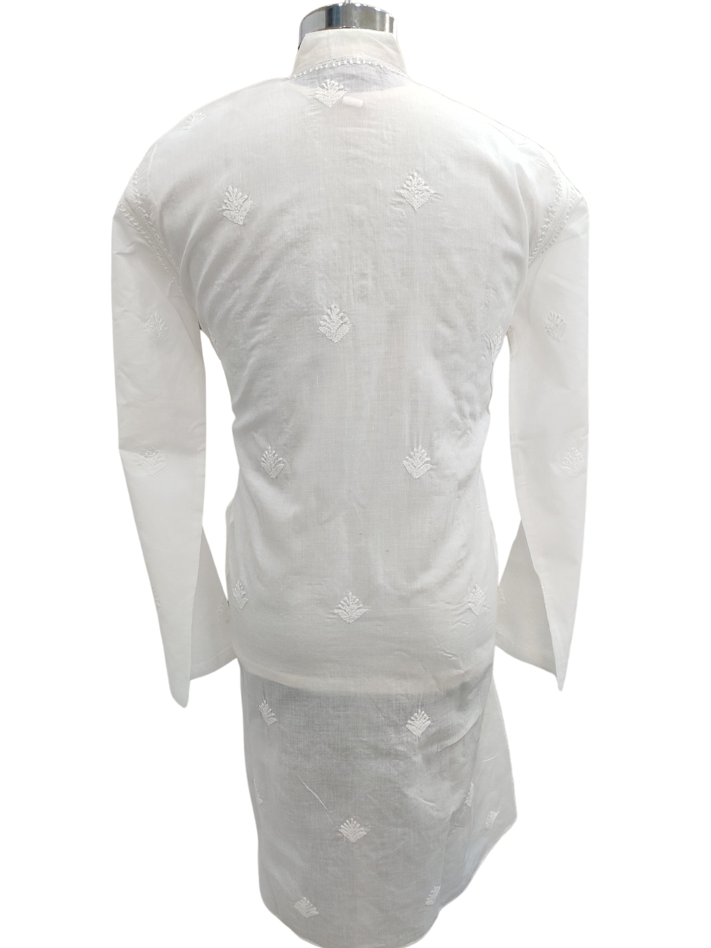 Shyamal Chikan Hand Embroidered White Cotton Lucknowi Chikankari Men's Kurta –S24617