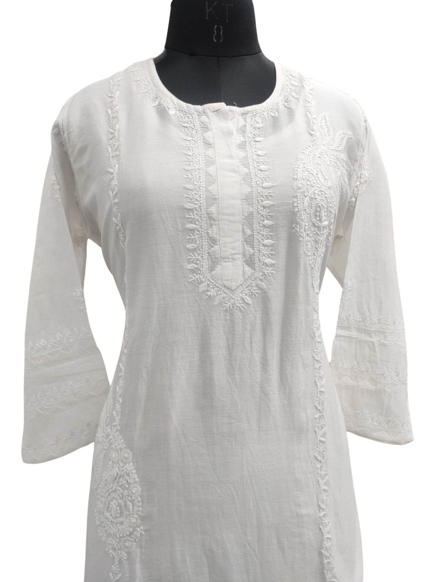 Shyamal Chikan Hand Embroidered White HQ Chanderi Lucknowi Chikankari Short Top - S25382