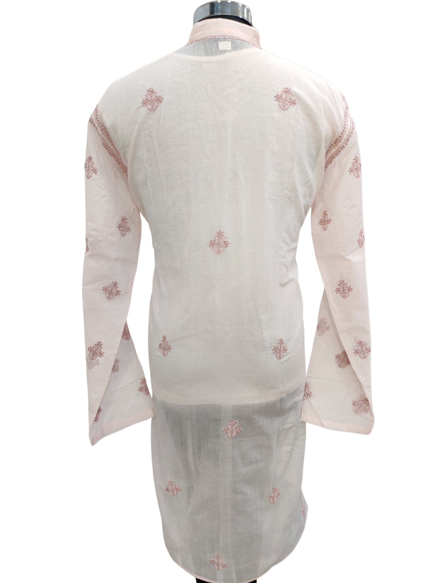 Shyamal Chikan Hand Embroidered Peach Cotton Lucknowi Chikankari Men's Kurta – S23588