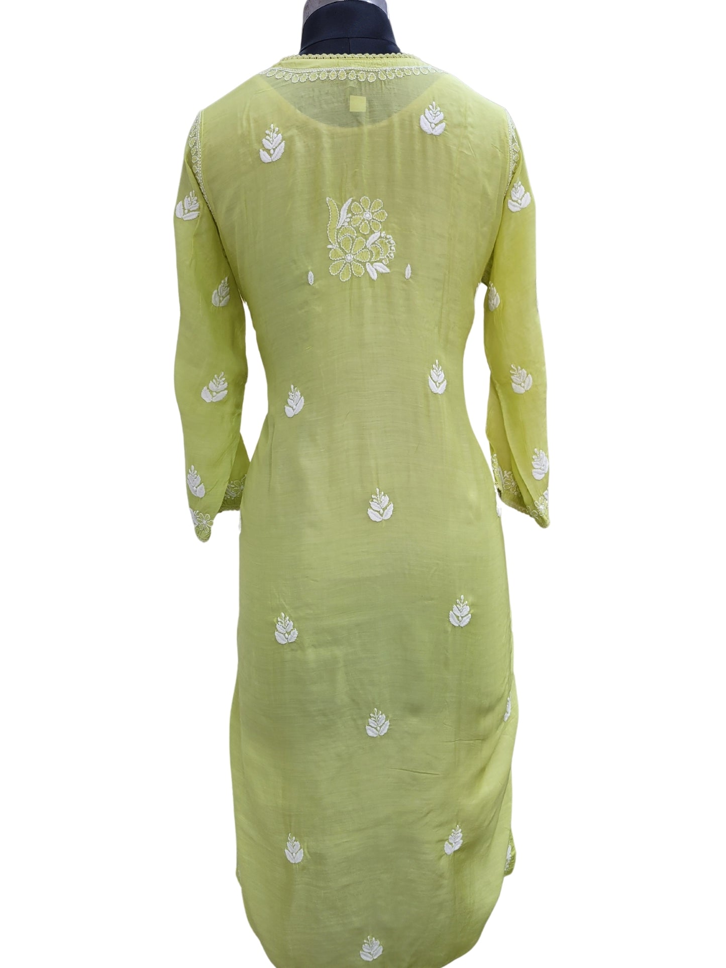 Shyamal Chikan Hand Embroidered Green Muslin Lucknowi Chikankari Kurti - S24267