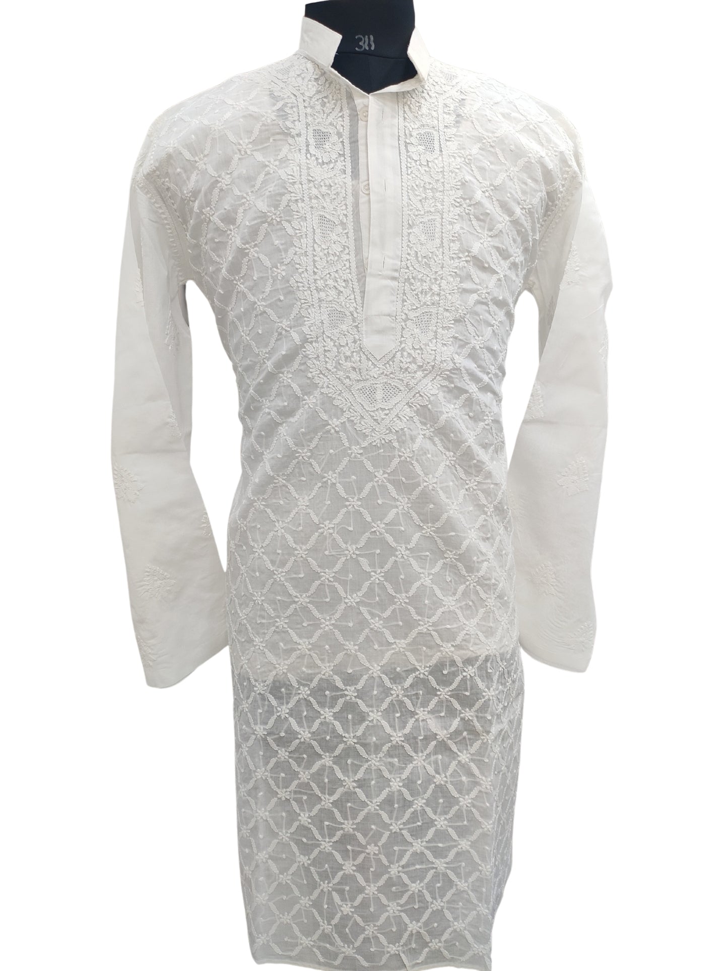 Shyamal Chikan Hand Embroidered White Cotton Lucknowi Chikankari Men's Kurta –S24619