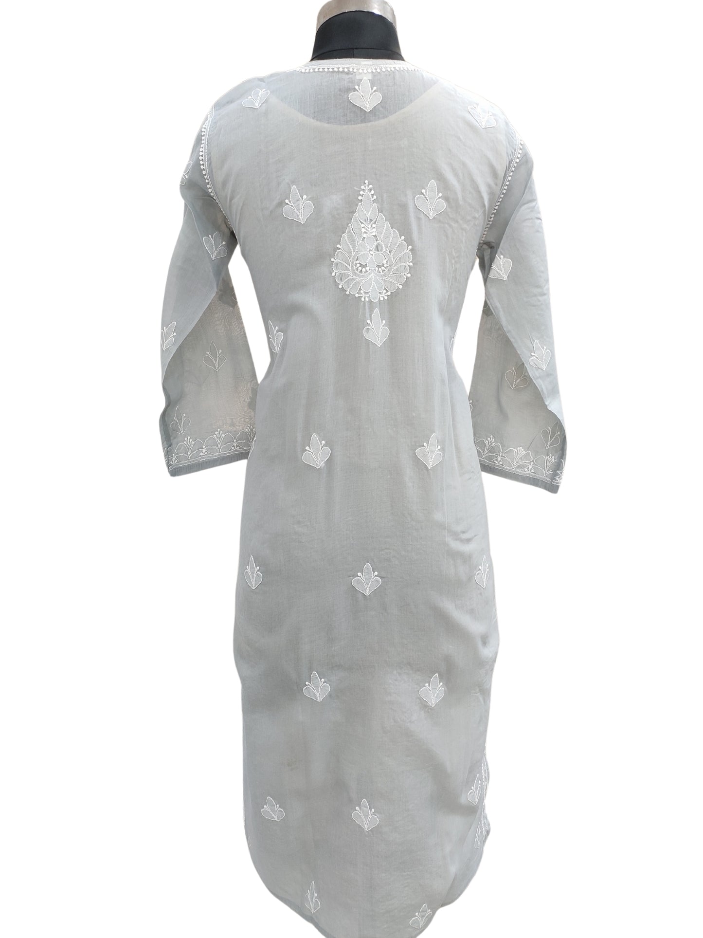Shyamal Chikan Hand Embroidered Grey Cotton Lucknowi Chikankari Kurti- S21469