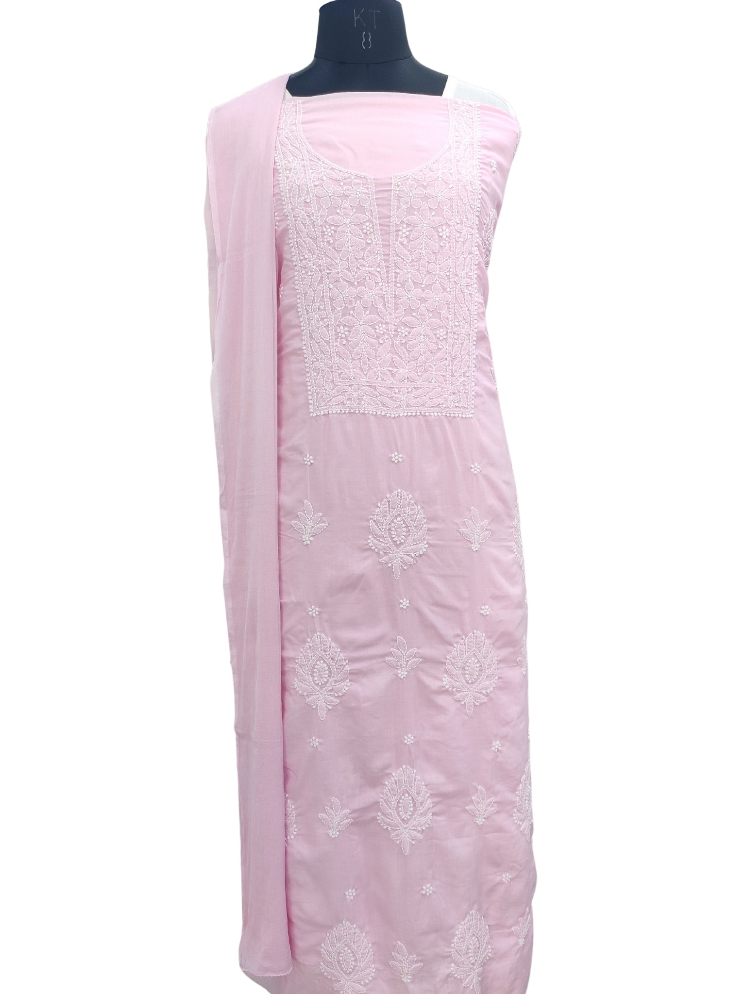 Shyamal Chikan Hand Embroidered Pink Cotton Lucknowi Chikankari Unstitched Suit Piece 24192