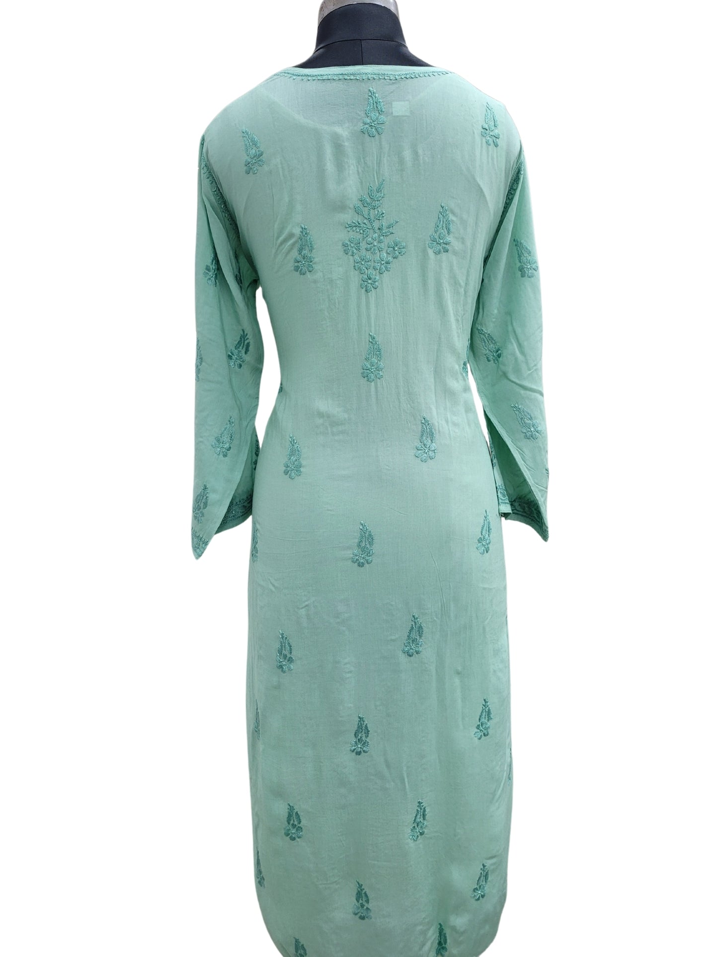 Shyamal Chikan Hand Embroidered Green Modal Cotton Lucknowi Chikankari Kurti - S24687