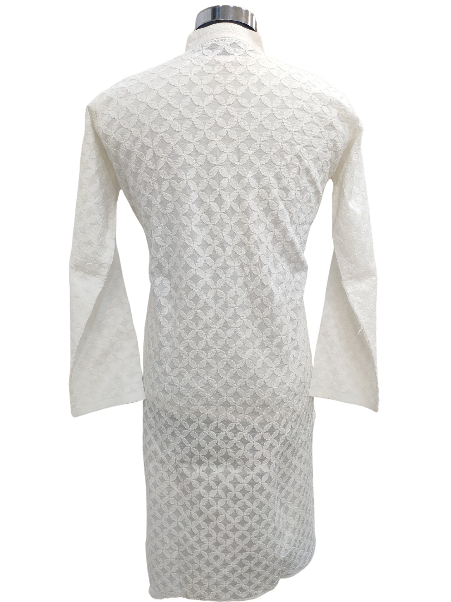 Shyamal Chikan Hand Embroidered White Lawn Lucknowi All-Over Chikankari Men's Kurta – S24093