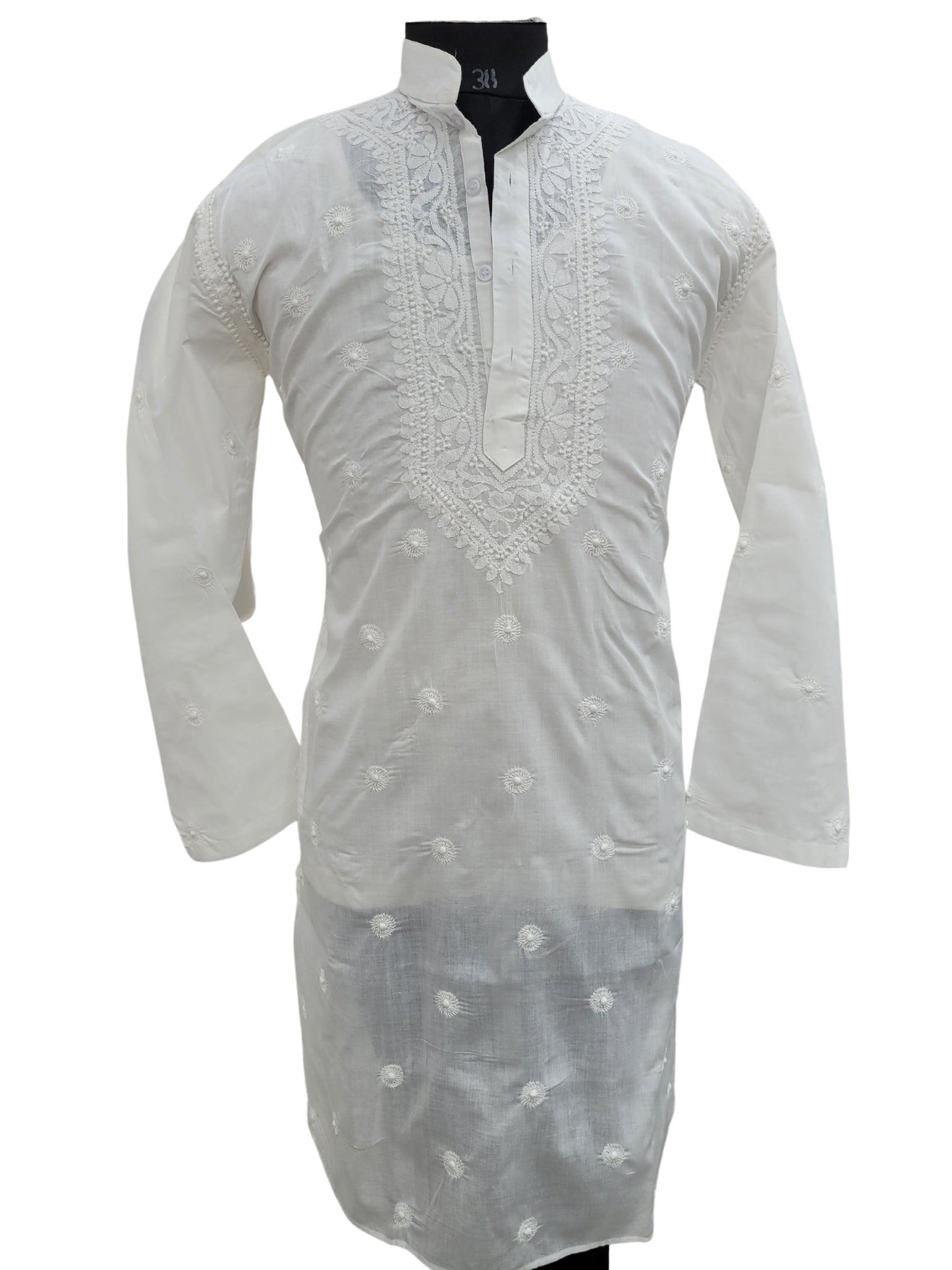 Shyamal Chikan Hand Embroidered White Cotton Lucknowi Chikankari Men's Kurta - S25209