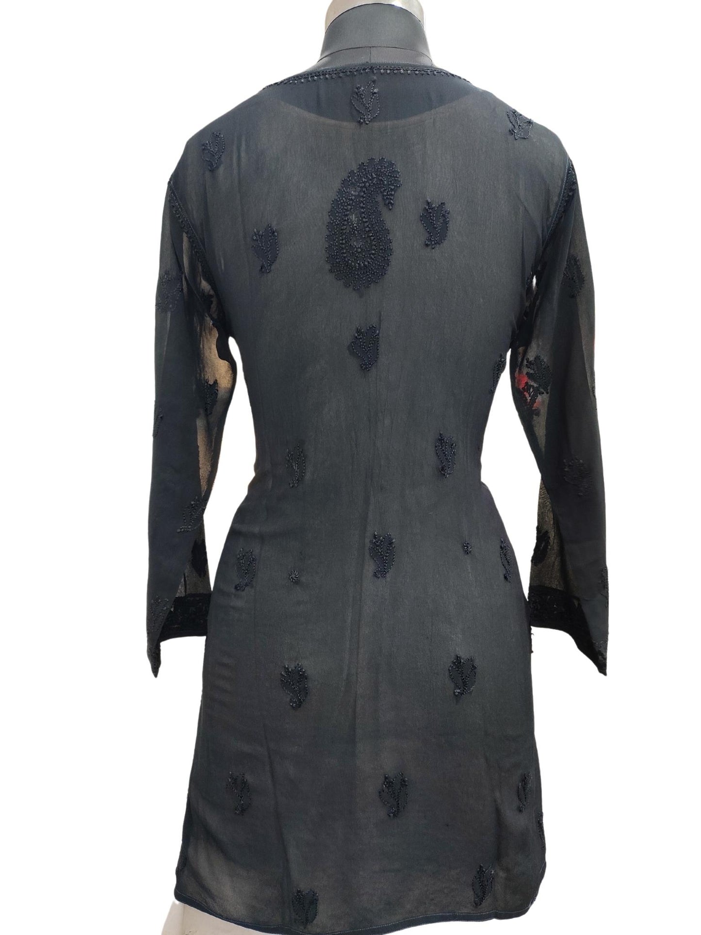 Shyamal Chikan Hand Embroidered Black Viscose Georgette Lucknowi Chikankari Short Top - S20376