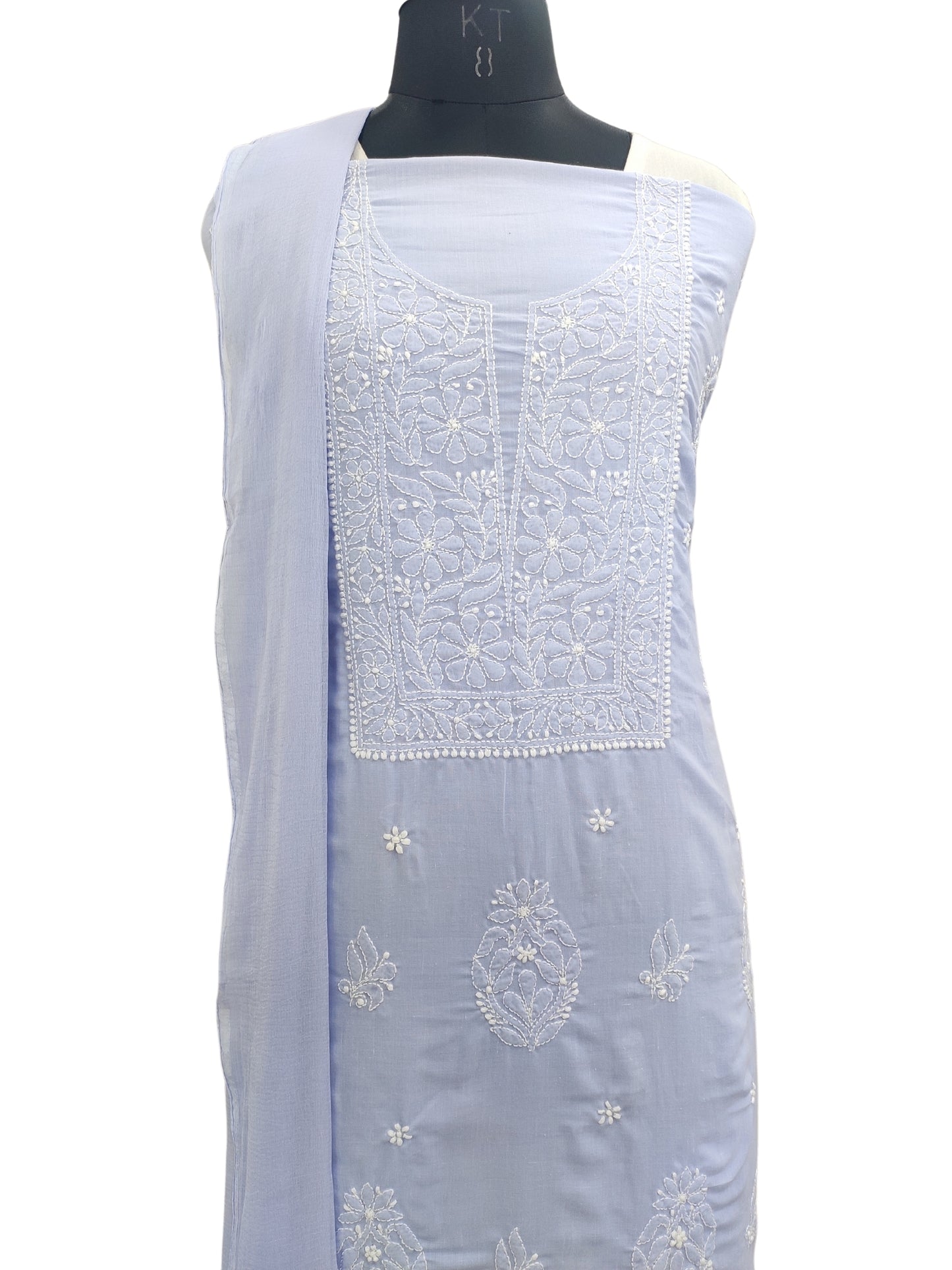 Shyamal Chikan Hand Embroidered Lavender Cotton Lucknowi Chikankari Unstitched Suit Piece - S24191