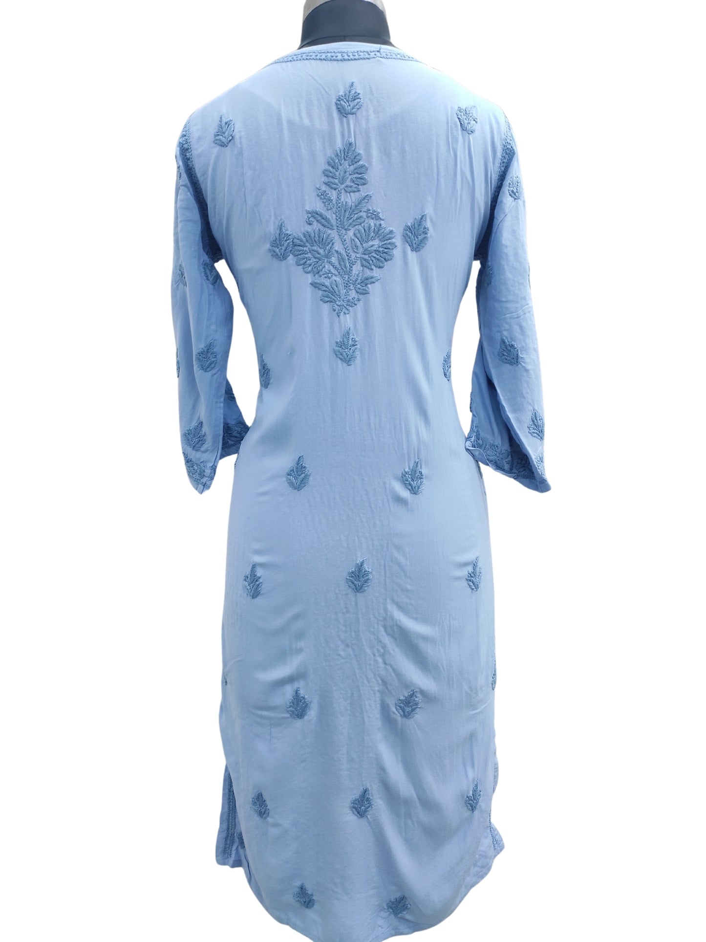 Shyamal Chikan Hand Embroidered Blue Rayon Cotton Lucknowi Chikankari Kurti- S23516