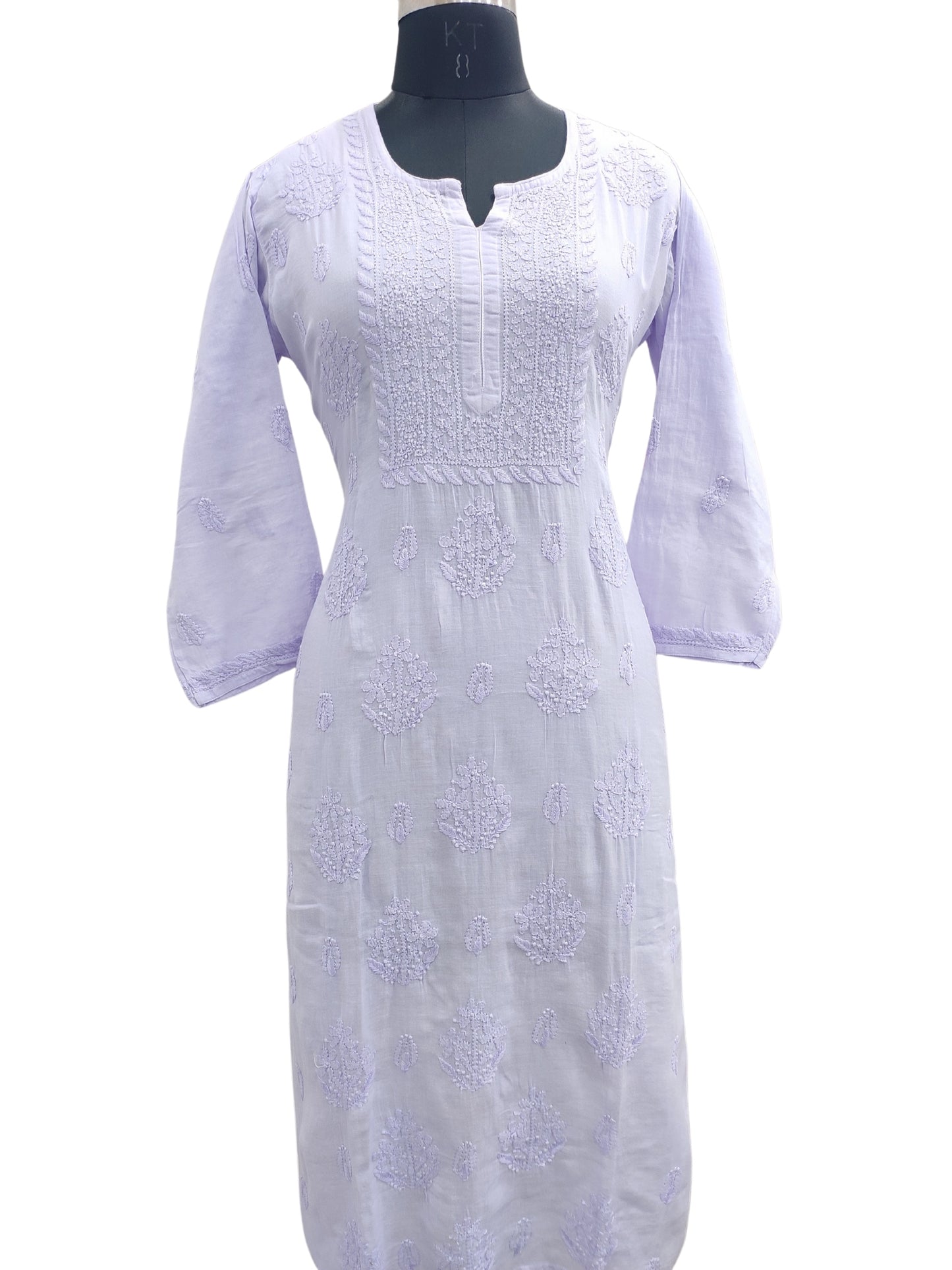 Shyamal Chikan Hand Embroidered Lavender Mul Lenin Lucknowi Chikankari Kurti- 23846