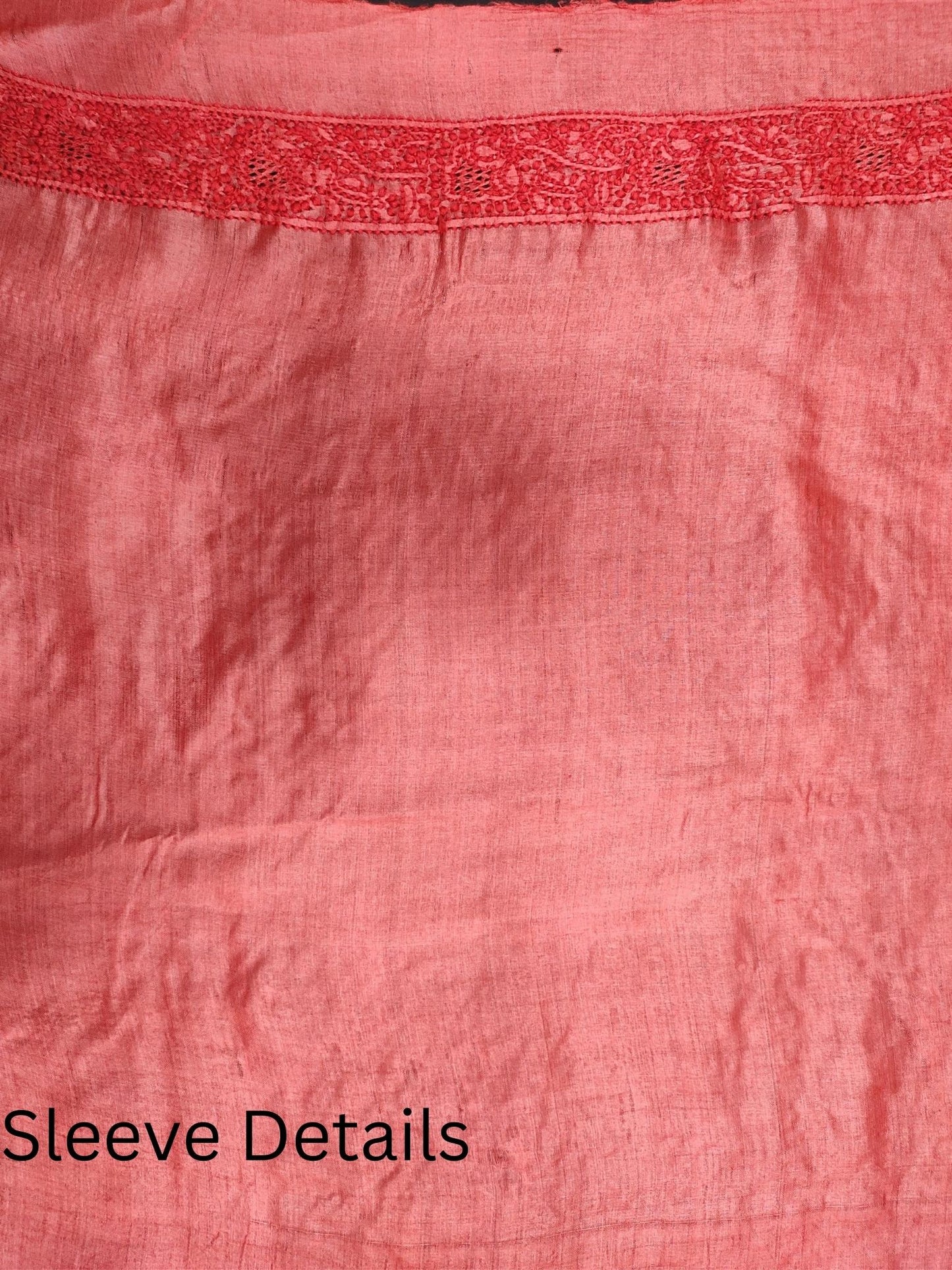 Shyamal Chikan Hand Embroidered Red Pure Tusser Silk Lucknowi Chikankari Unstitched Men's Kurta Piece – S21363