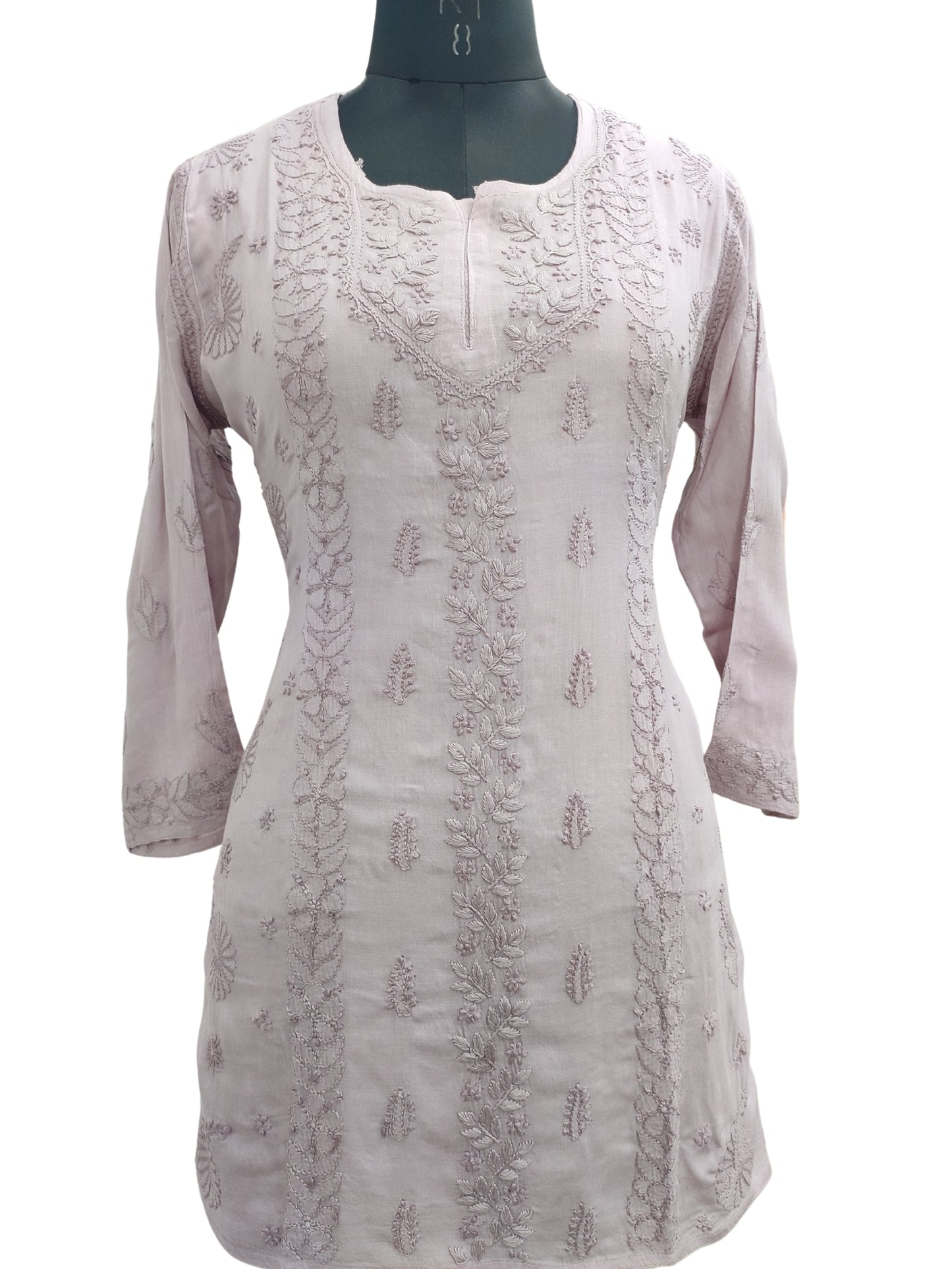 Shyamal Chikan Hand Embroidered Wine Pure Cotton Lucknowi Chikankari Short Top- 23470