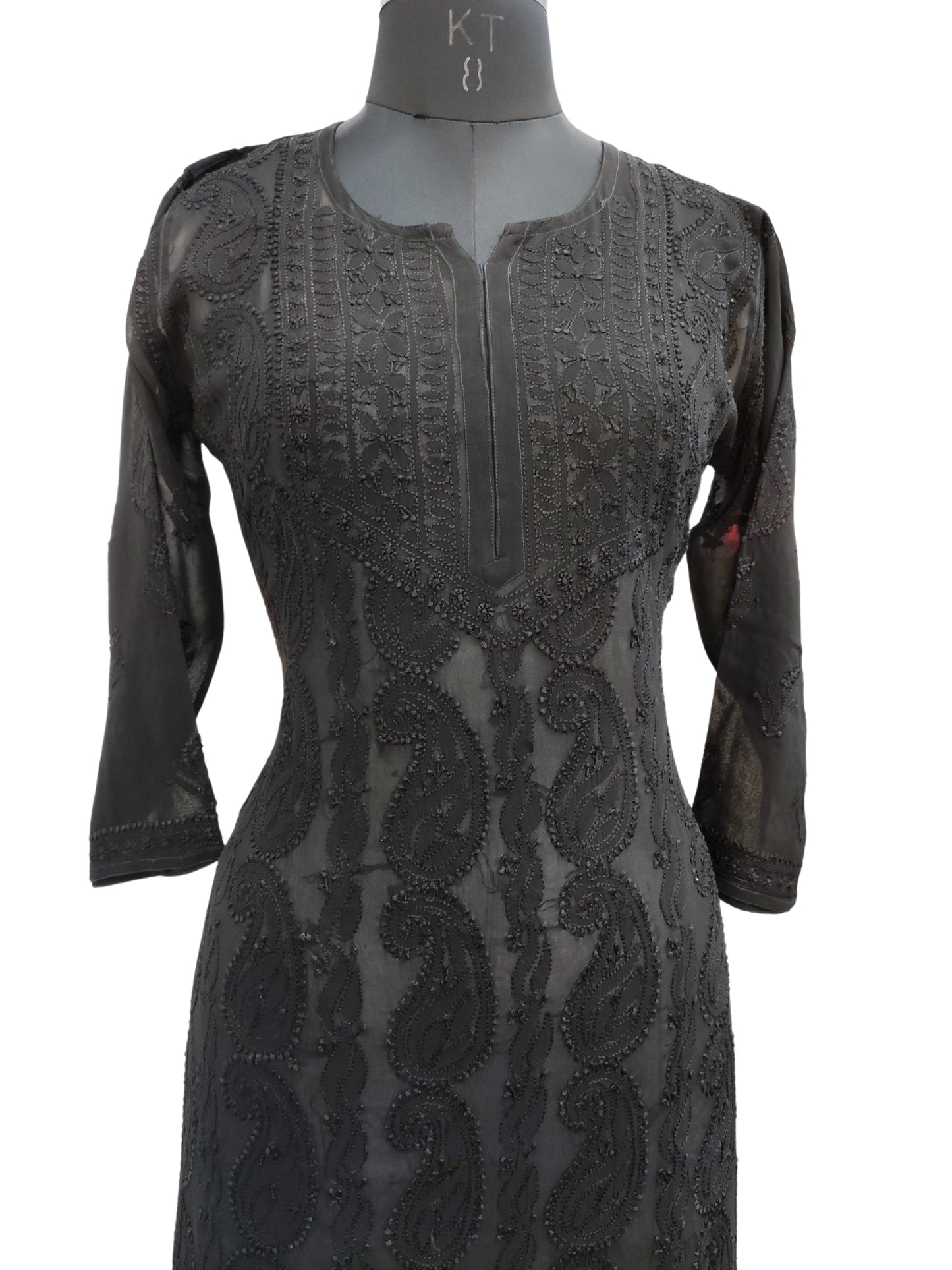 Shyamal Chikan Hand Embroidered Black Viscose Georgette Lucknowi Chikankari Kurti - S24275