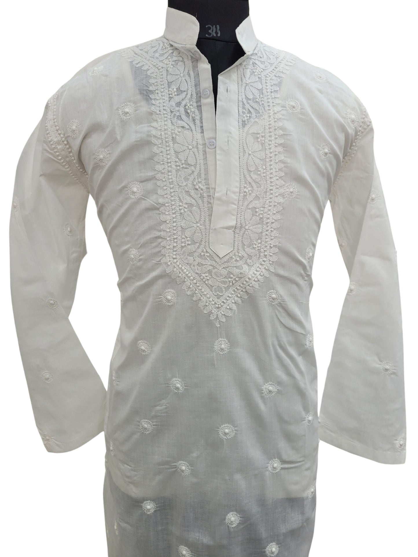 Shyamal Chikan Hand Embroidered White Cotton Lucknowi Chikankari Men's Kurta - S25209