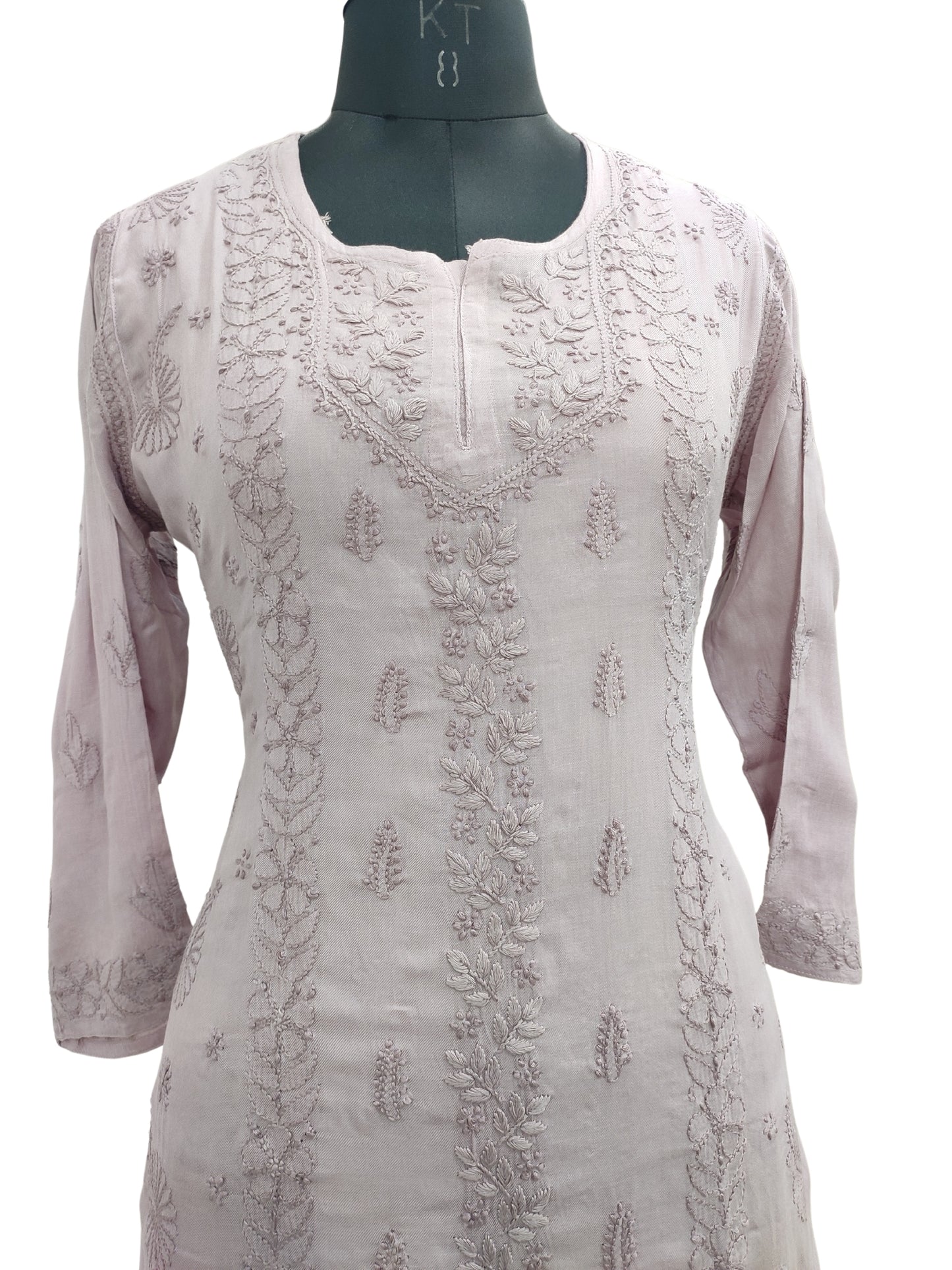 Shyamal Chikan Hand Embroidered Wine Pure Cotton Lucknowi Chikankari Short Top- 23470