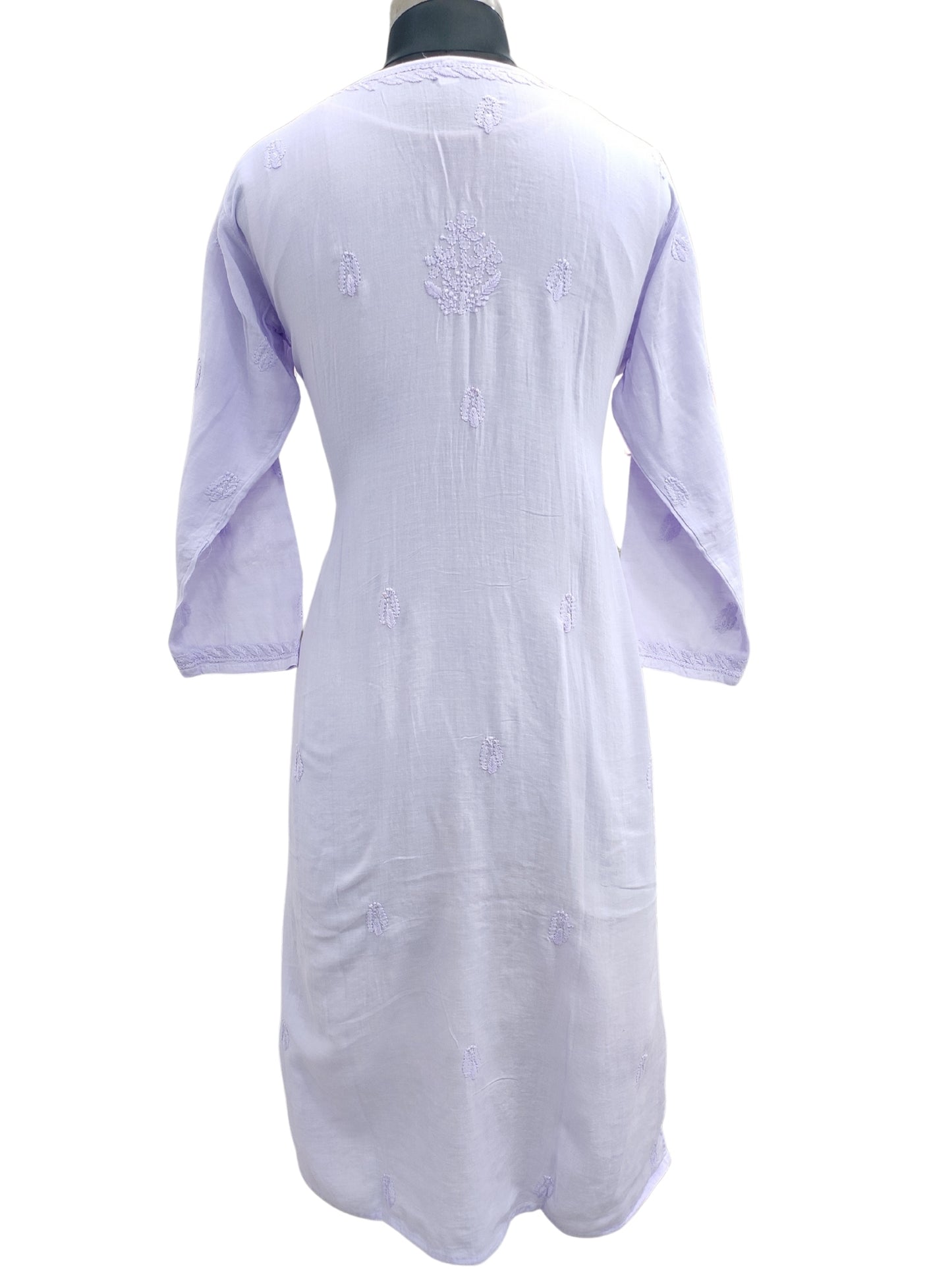 Shyamal Chikan Hand Embroidered Lavender Mul Lenin Lucknowi Chikankari Kurti- 23846