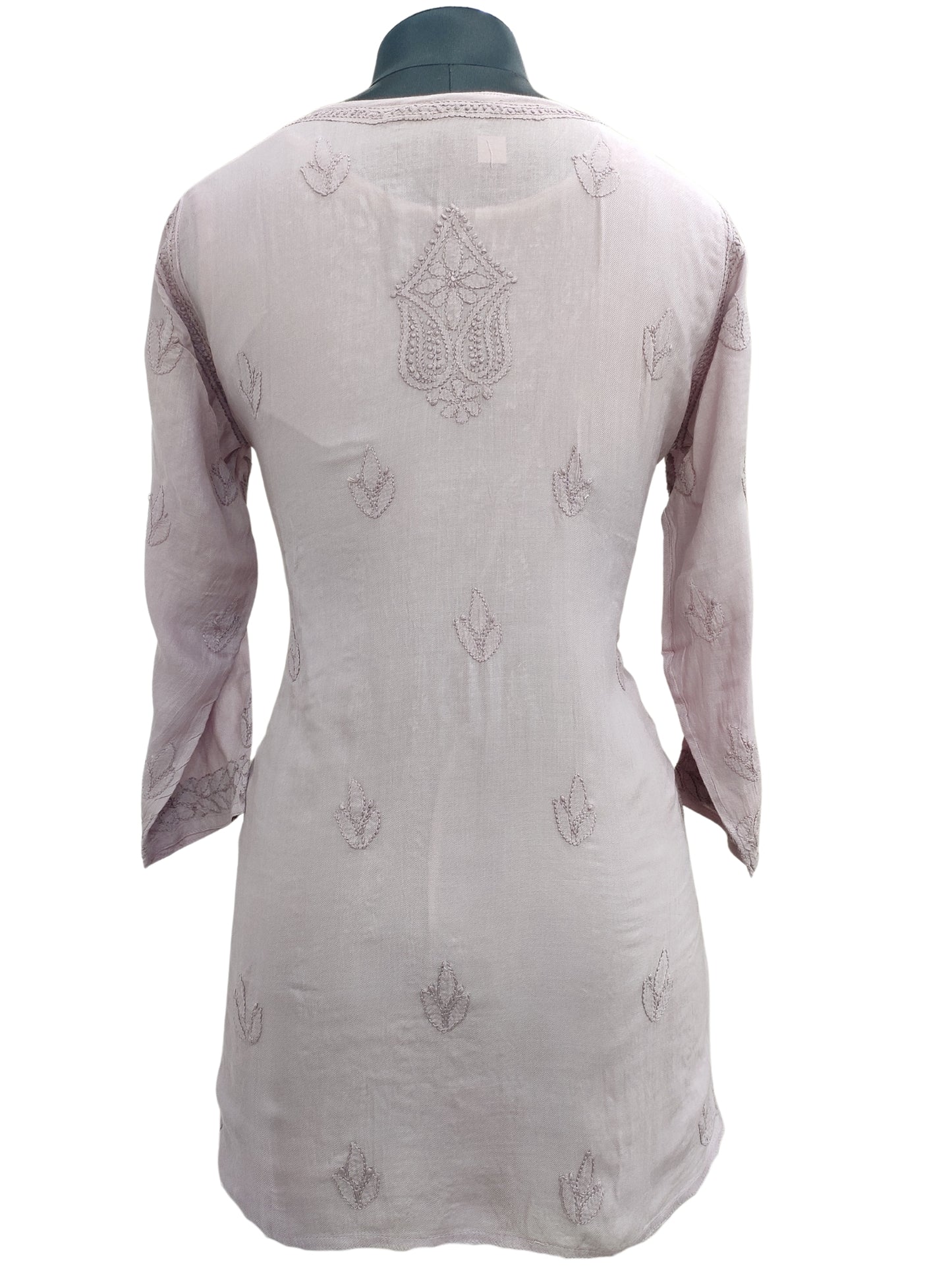 Shyamal Chikan Hand Embroidered Wine Pure Cotton Lucknowi Chikankari Short Top- 23470