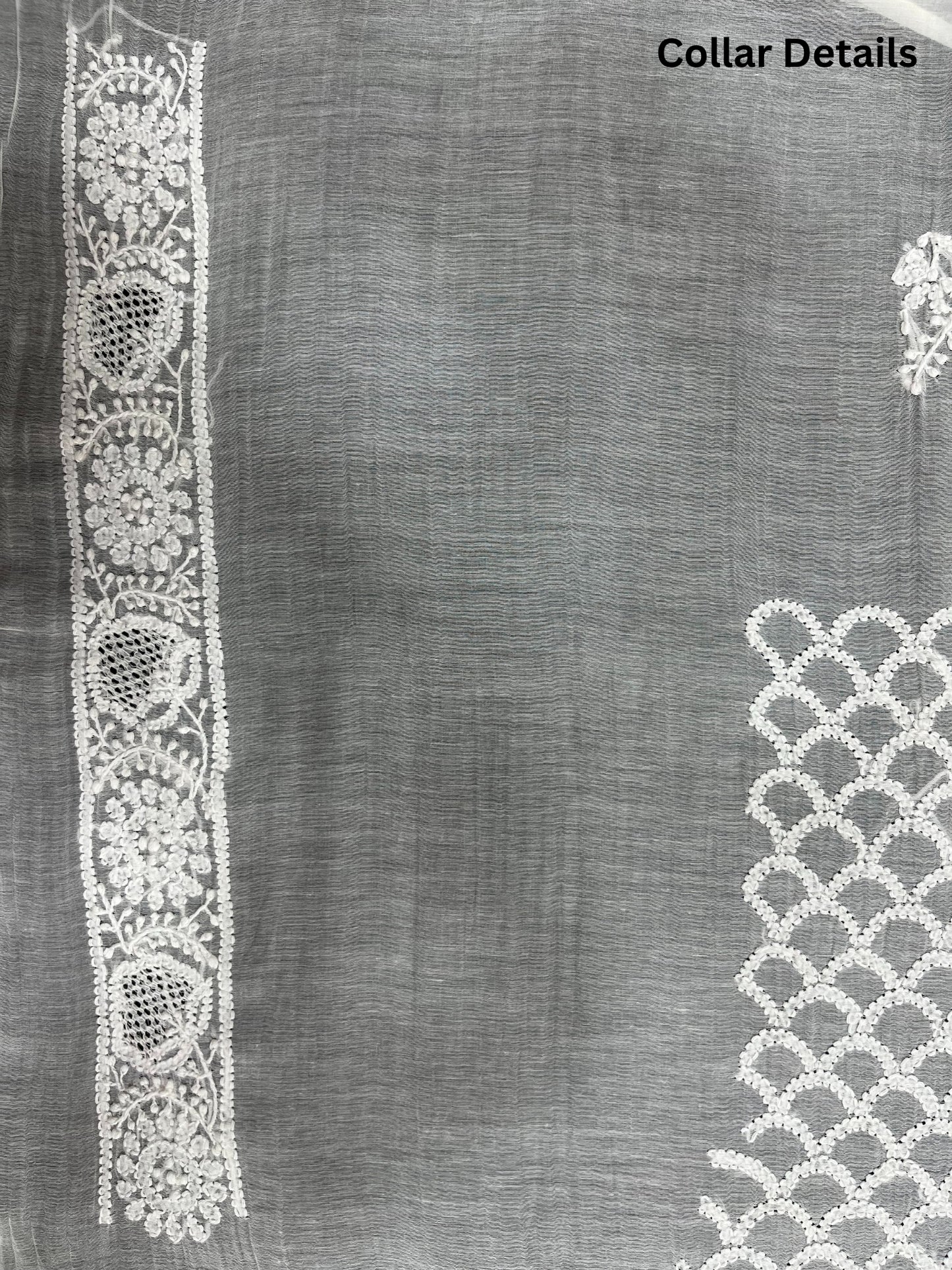Shyamal Chikan Hand Embroidered White Mul Chanderi Lucknowi Chikankari Unstitched Men's Kurta Piece – S20487