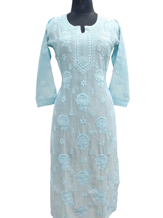 Shyamal Chikan Hand Embroidered Blue Chanderi Silk Lucknowi Chikankari Kurti - S19752