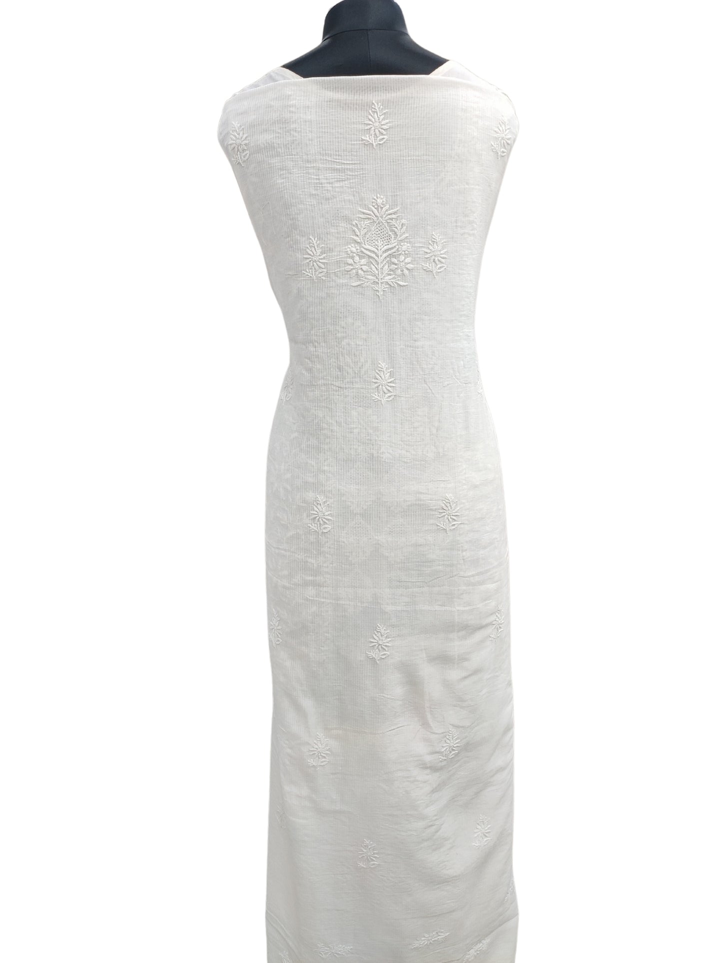 Shyamal Chikan Hand Embroidered White Maheshwari Lucknowi Chikankari Unstitched Suit Piece - S26187