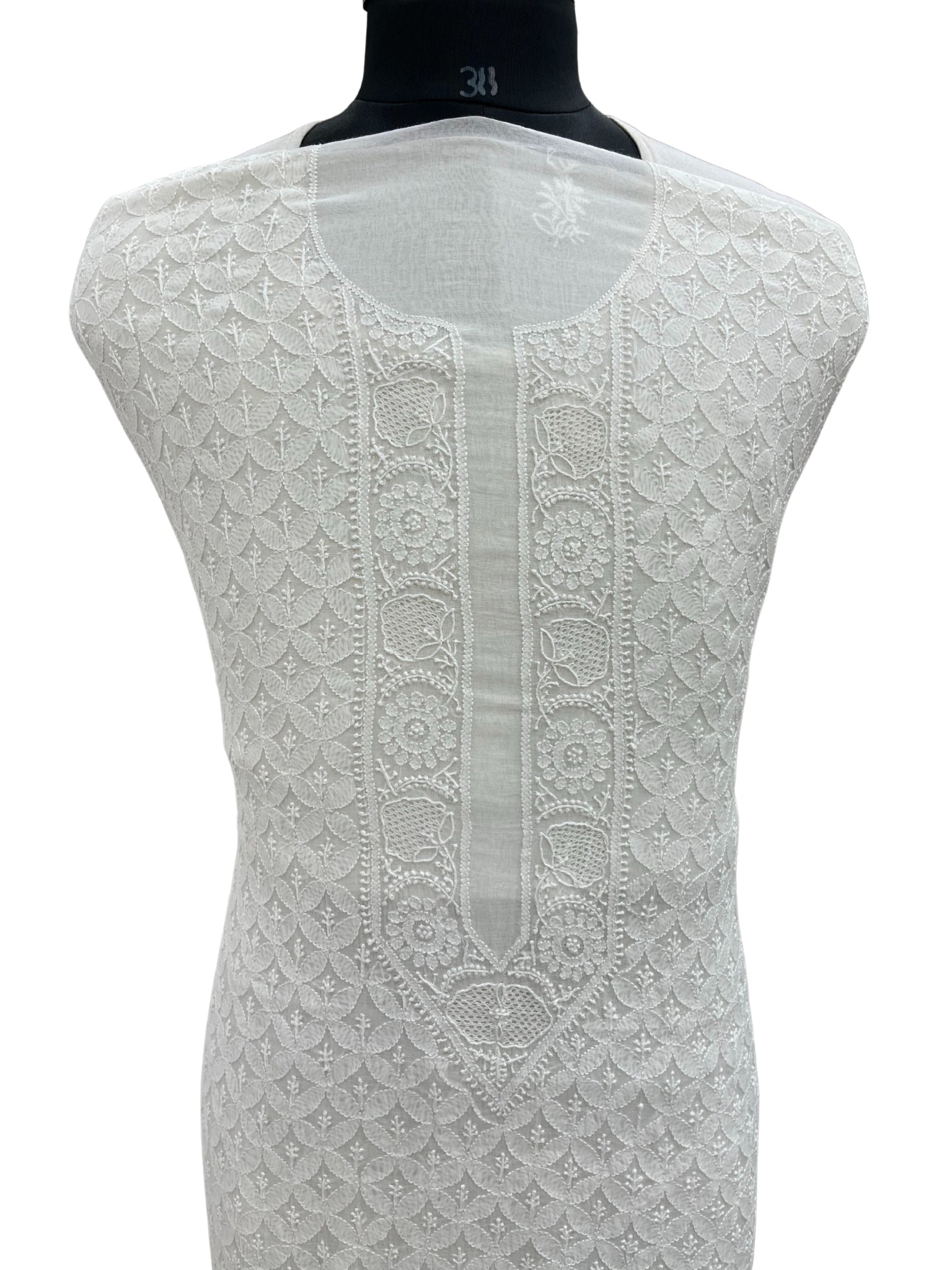 Shyamal Chikan Hand Embroidered White Mul Chanderi Lucknowi Chikankari Unstitched Men's Kurta Piece – S20488