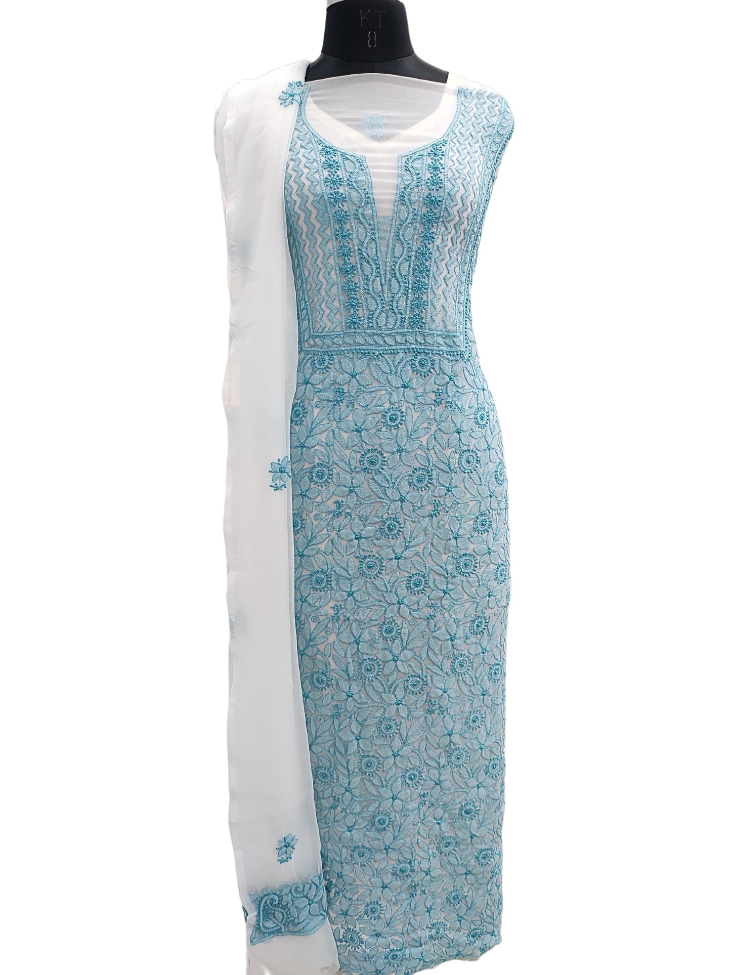 Shyamal Chikan Hand Embroidered White Georgette Lucknowi Chikankari Unstitched Suit Piece - S10684