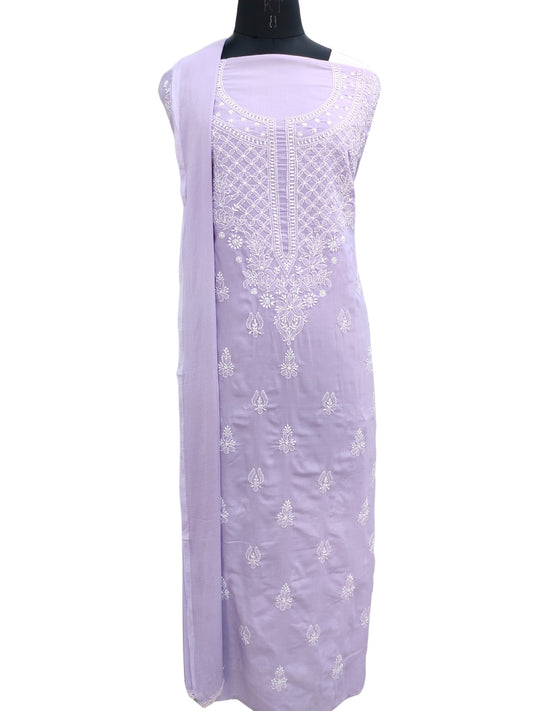 Shyamal Chikan Hand Embroidered Purple Cotton Lucknowi Chikankari Unstitched Suit Piece 24162