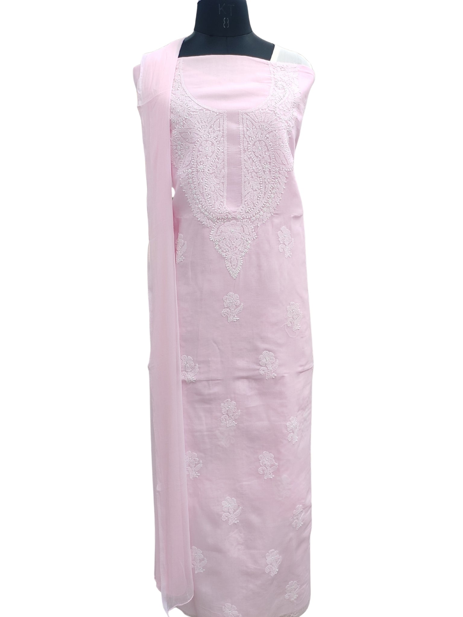 Shyamal Chikan Hand Embroidered Pink Cotton Lucknowi Chikankari Unstitched Suit Piece - S24748