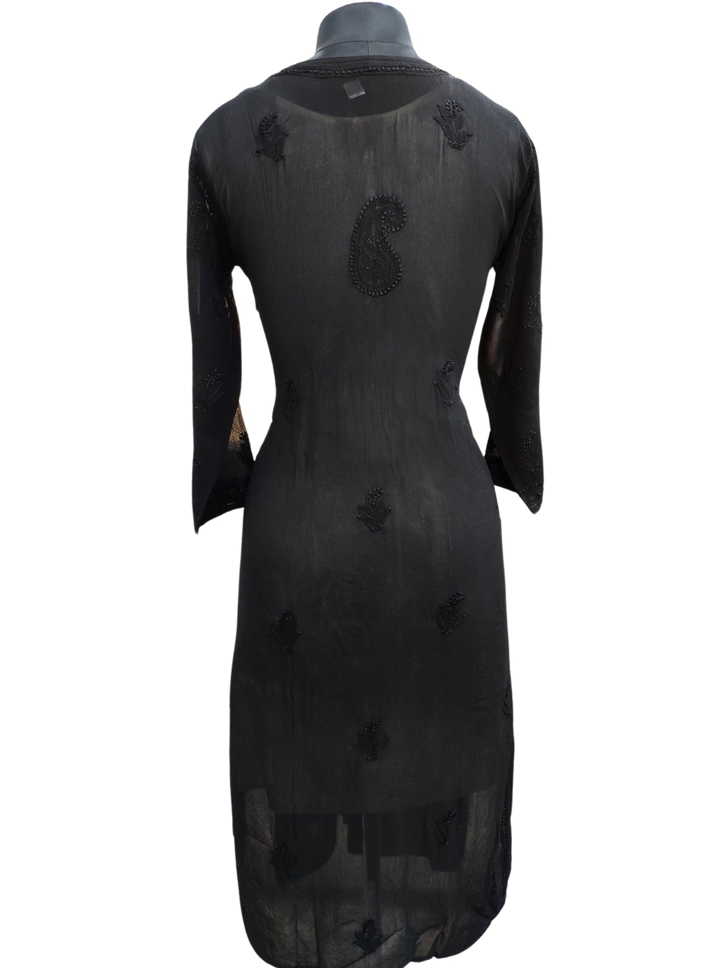 Shyamal Chikan Hand Embroidered Black Viscose Georgette Lucknowi Chikankari Kurti - S24275