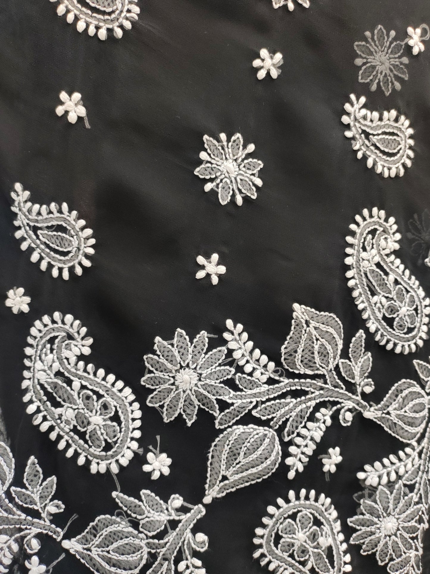 Shyamal Chikan Hand Embroidered Black Georgette Lucknowi Chikankari Saree With Blouse Piece - S23163