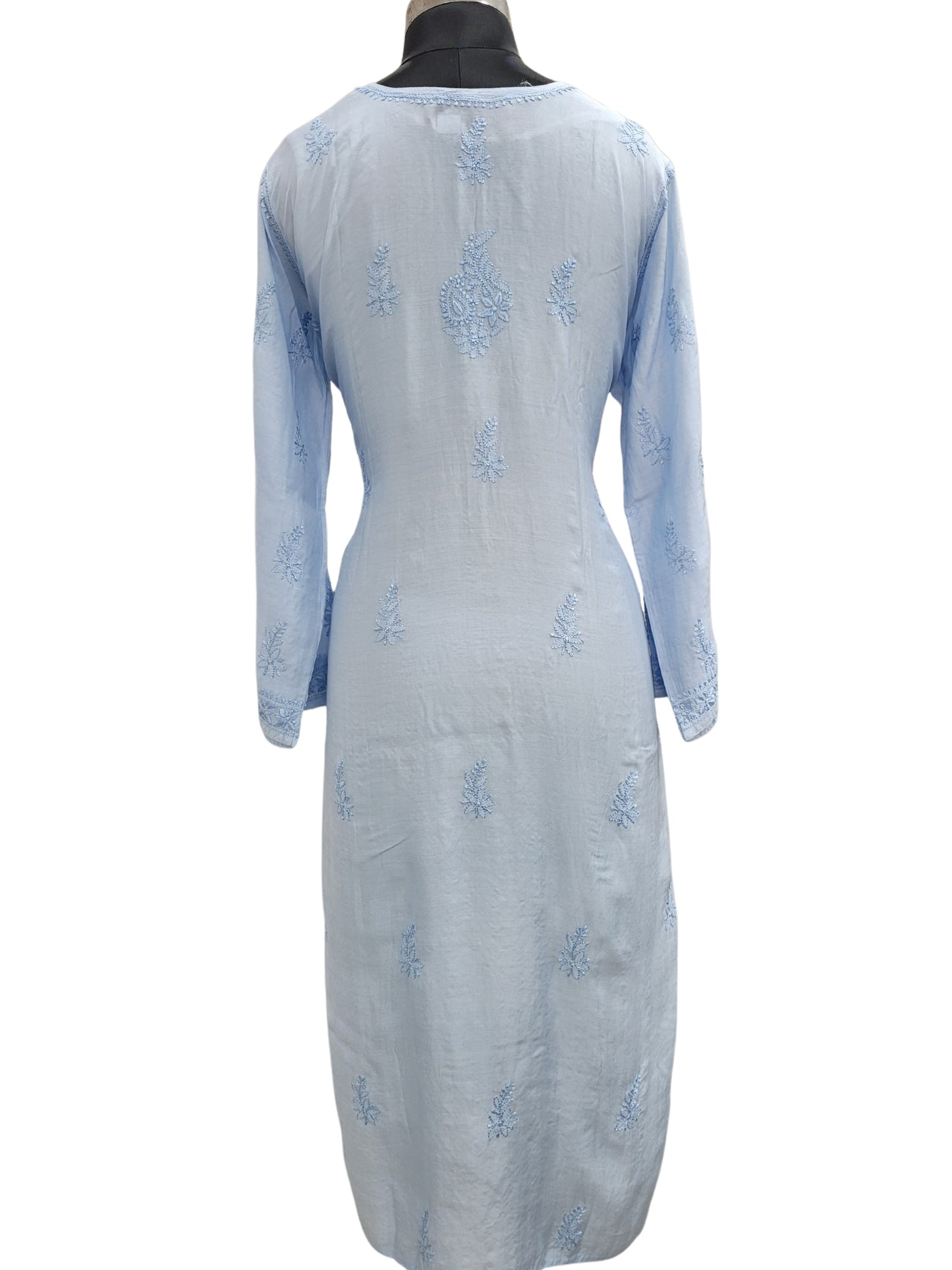 Shyamal Chikan Hand Embroidered Blue Muslin Lucknowi Chikankari Kurti - S24232