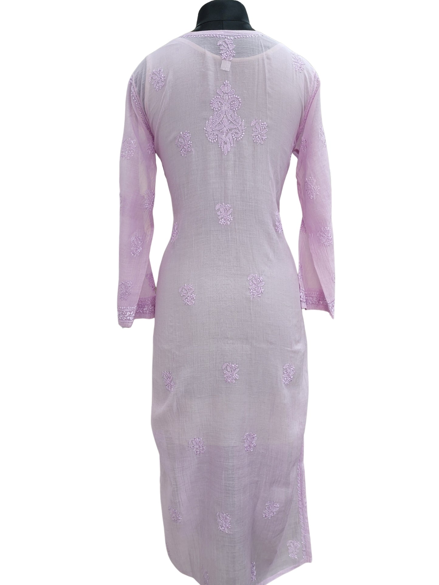 Shyamal Chikan Hand Embroidered Lavender Mul Chanderi Lucknowi Chikankari Kurti - S24707