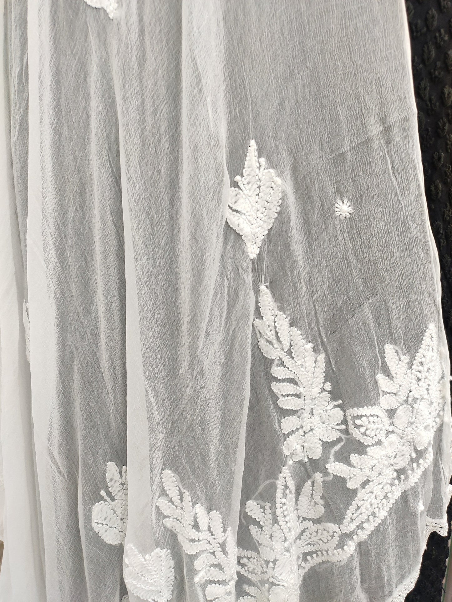 Shyamal Chikan Hand Embroidered White Pure Chiffon Lucknowi Chikankari Dupatta - 23347