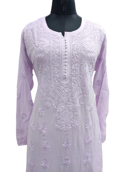 Shyamal Chikan Hand Embroidered Lavender Modal Cotton Lucknowi Chikankari Kurti - S21790