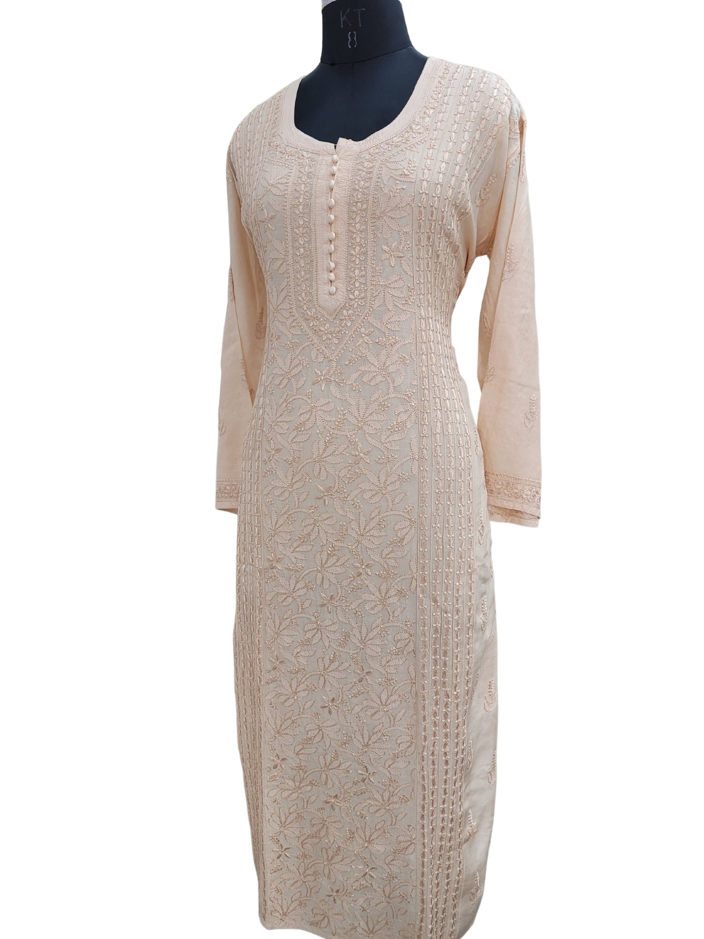 Shyamal Chikan Hand Embroidered Beige Muslin Lucknowi Chikankari Kurti - S24235