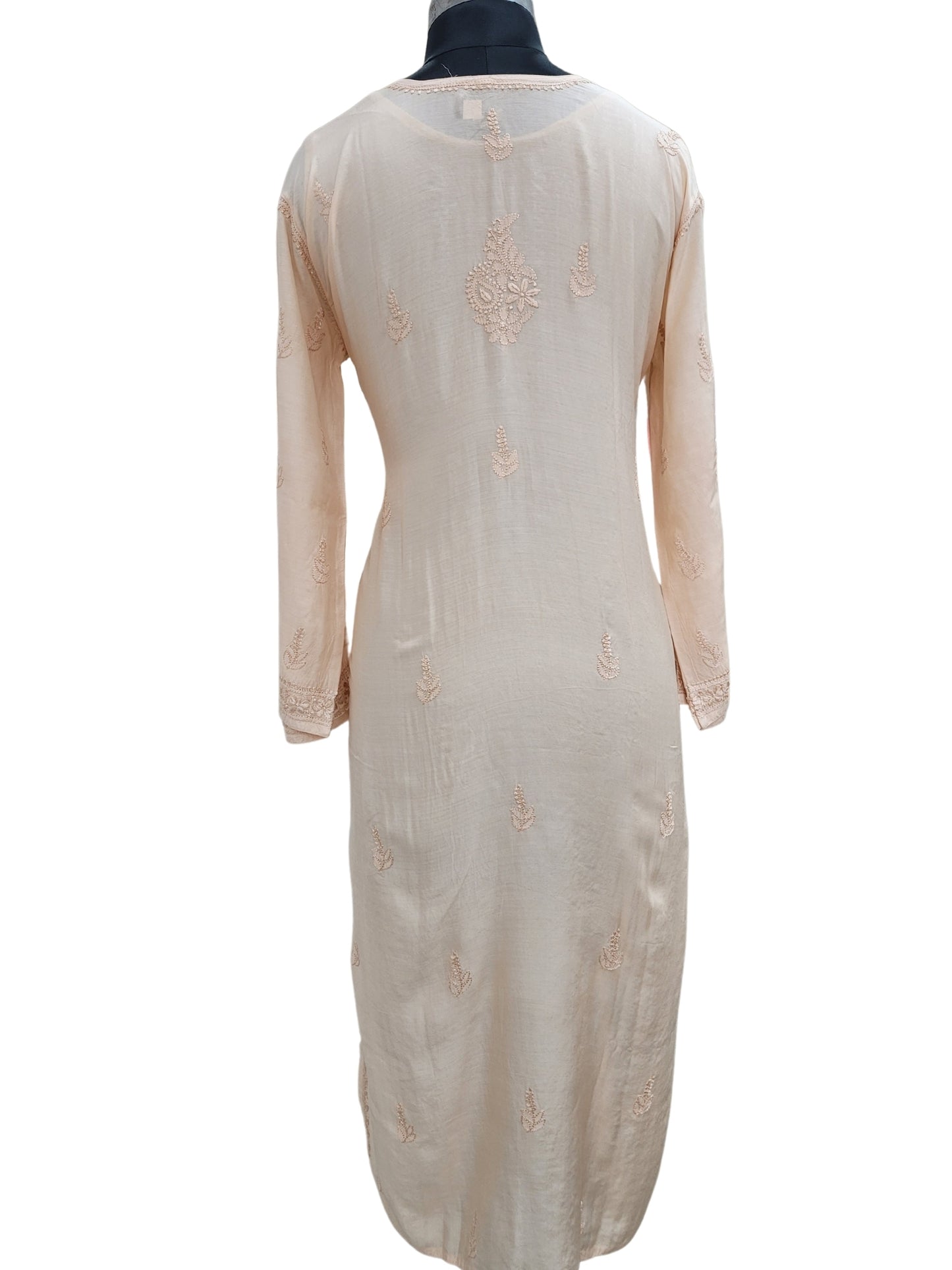 Shyamal Chikan Hand Embroidered Beige Muslin Lucknowi Chikankari Kurti - S24235