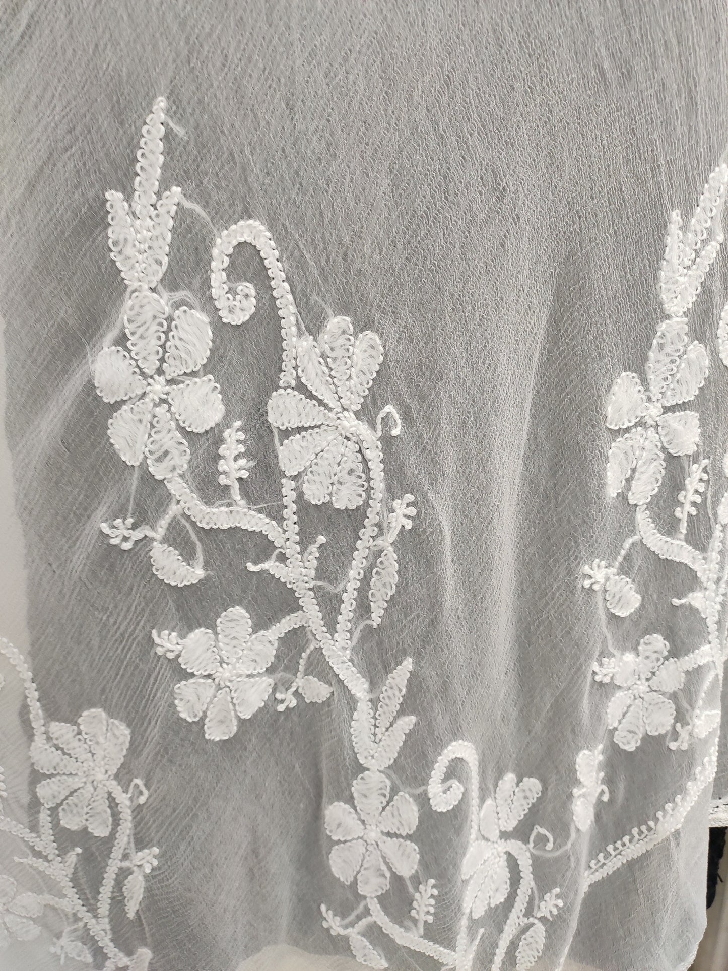 Shyamal Chikan Hand Embroidered White Pure Chiffon Lucknowi Chikankari Dupatta - 23360