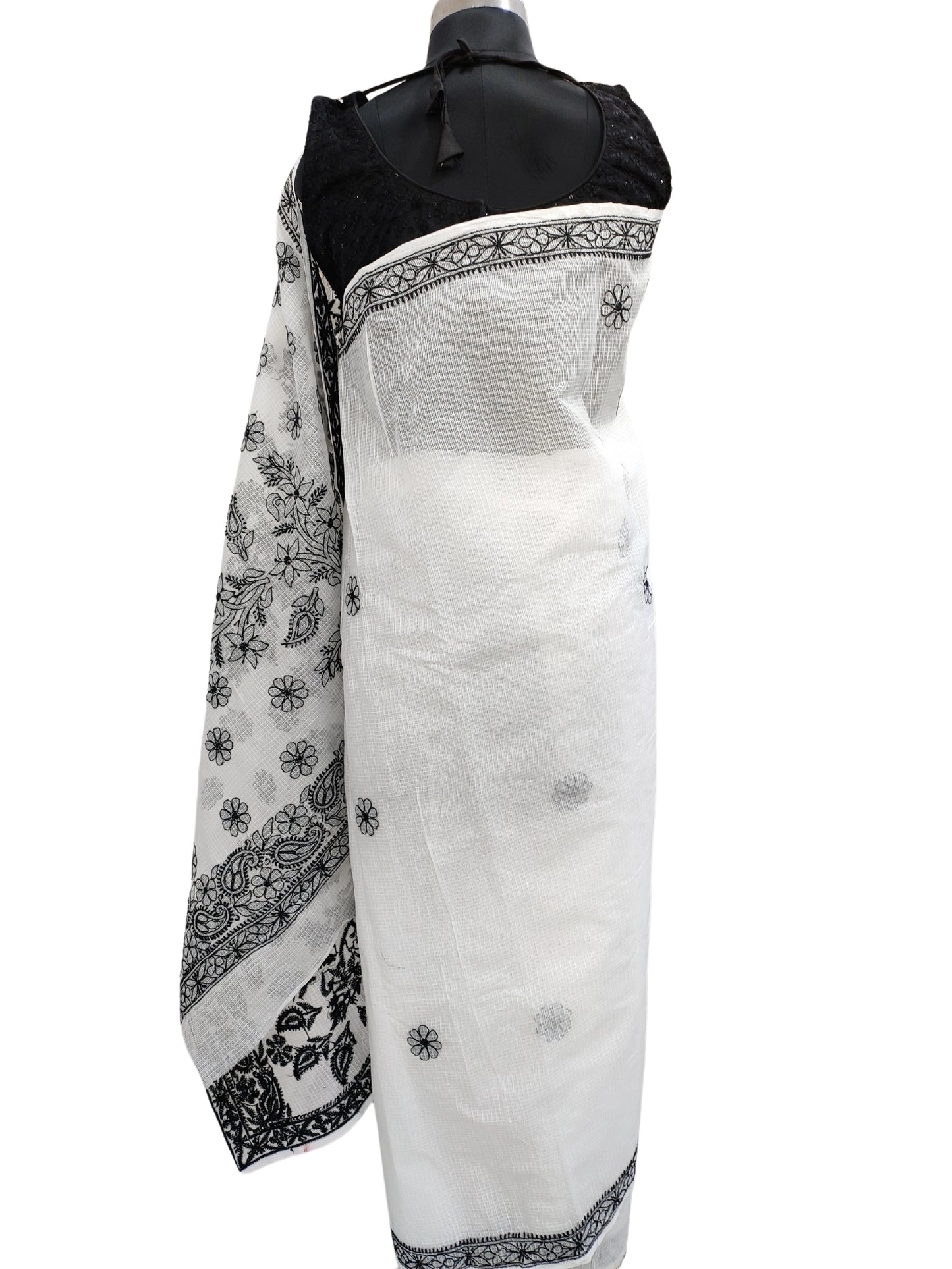 Shyamal Chikan Hand Embroidered White Kota Cotton Lucknowi Chikankari Saree With Blouse Piece - S22624