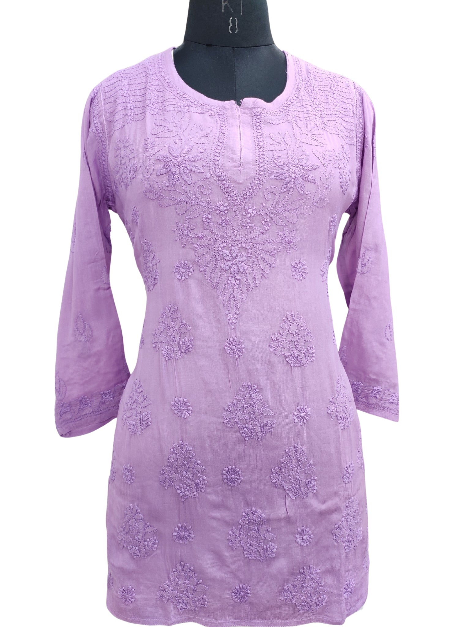 Shyamal Chikan Hand Embroidered Purple Pure Cotton Lucknowi Chikankari Short Top- S22935