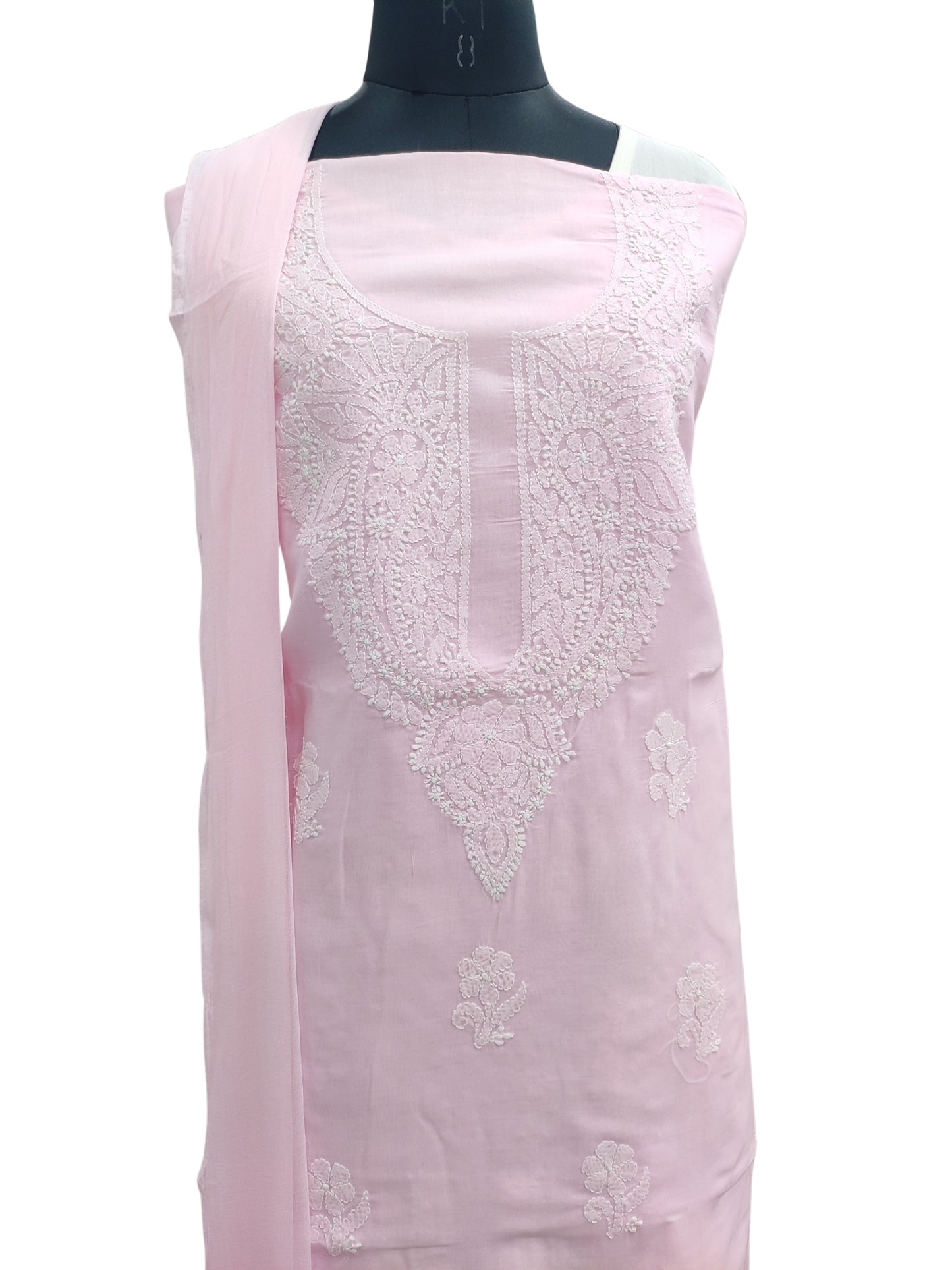 Shyamal Chikan Hand Embroidered Pink Cotton Lucknowi Chikankari Unstitched Suit Piece - S24748