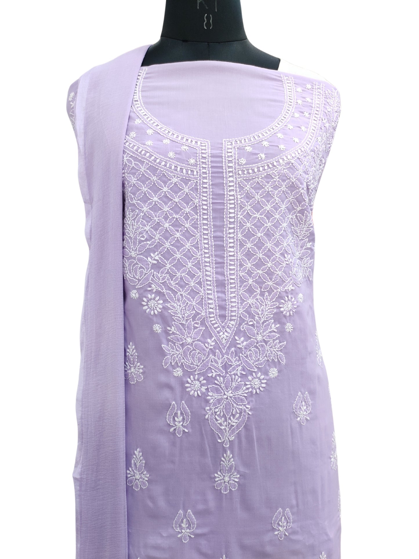 Shyamal Chikan Hand Embroidered Purple Cotton Lucknowi Chikankari Unstitched Suit Piece - S24162