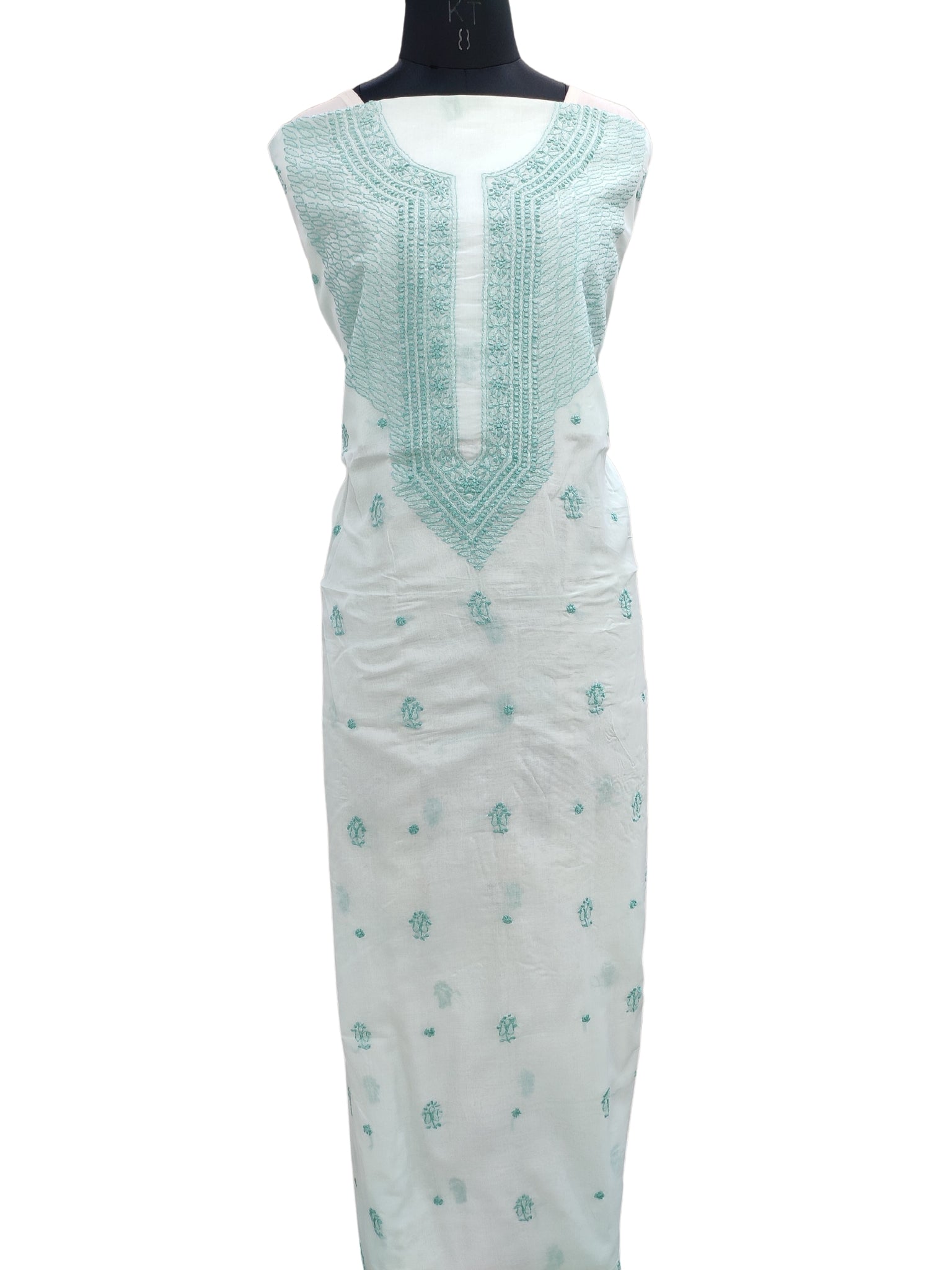 Shyamal Chikan Hand Embroidered Sea Green Cotton Lucknowi Chikankari Unstitched Men's Kurta Piece - S18031