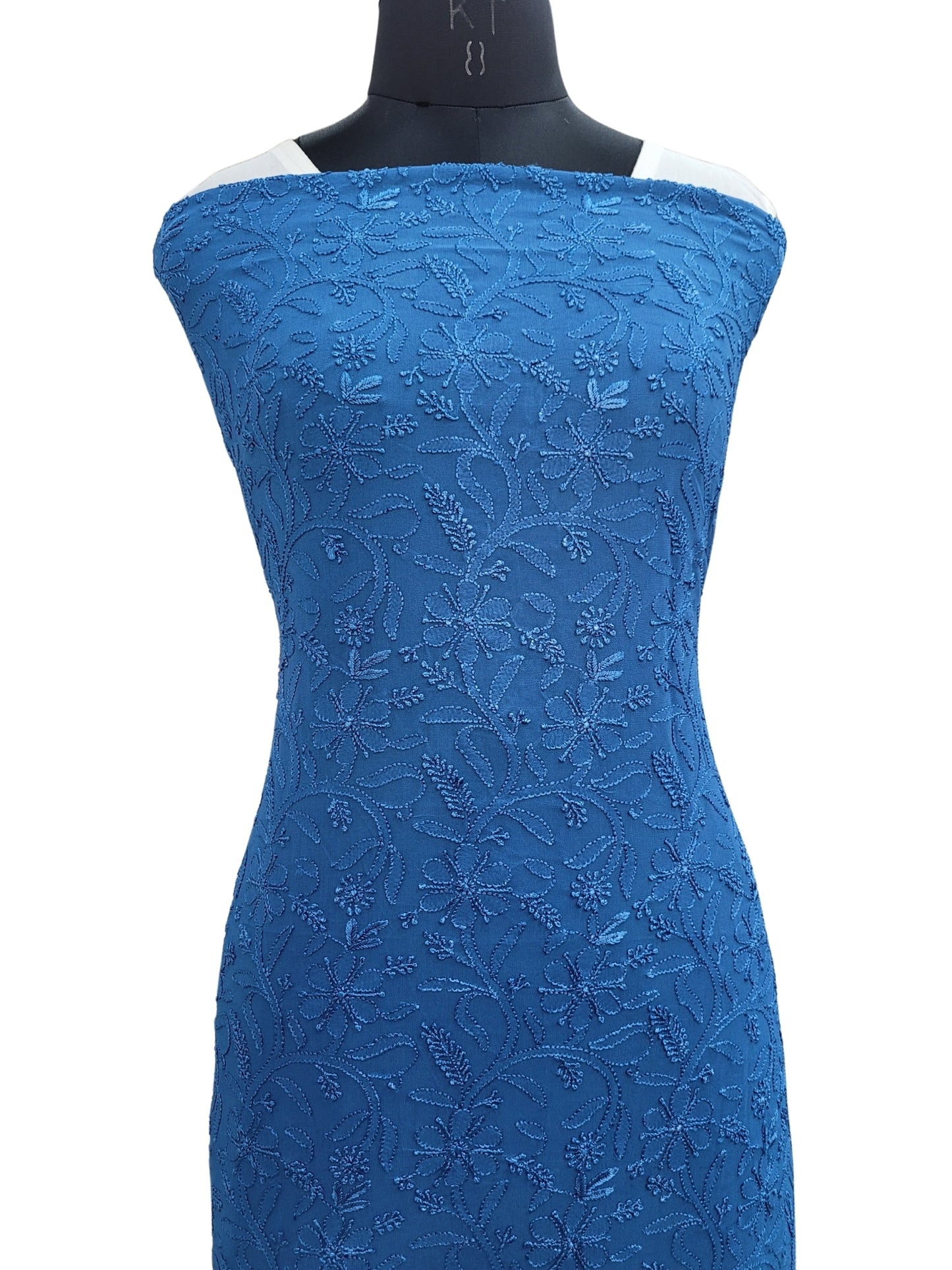 Shyamal Chikan Hand Embroidered Blue Viscose Georgette Lucknowi Chikankari Unstitched Kurta Piece- S20348