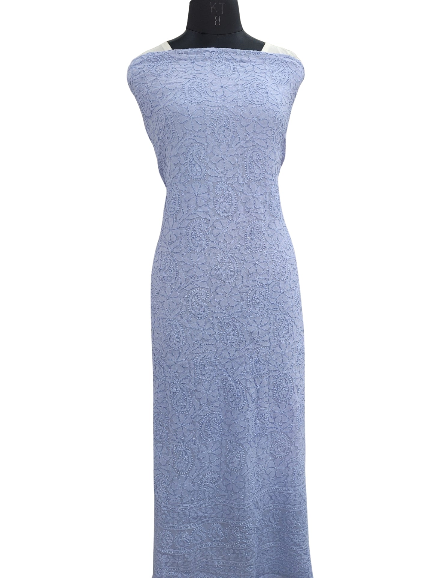 Shyamal Chikan Hand Embroidered Blue Viscose Georgette Lucknowi Chikankari Unstitched Kurta Piece- S19677