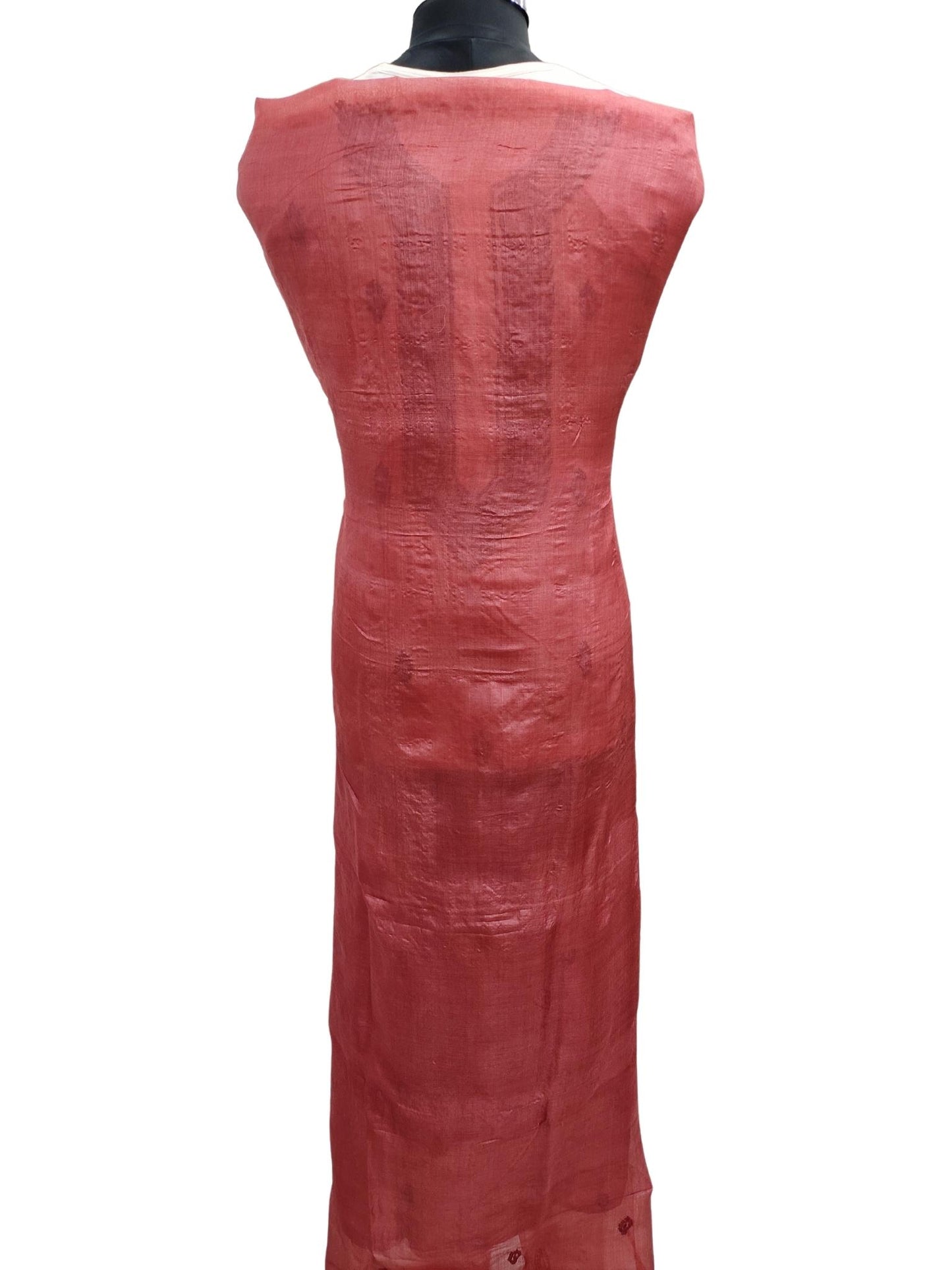 Shyamal Chikan Hand Embroidered Red Pure Tusser Silk Lucknowi Chikankari Unstitched Men's Kurta Piece – S20930